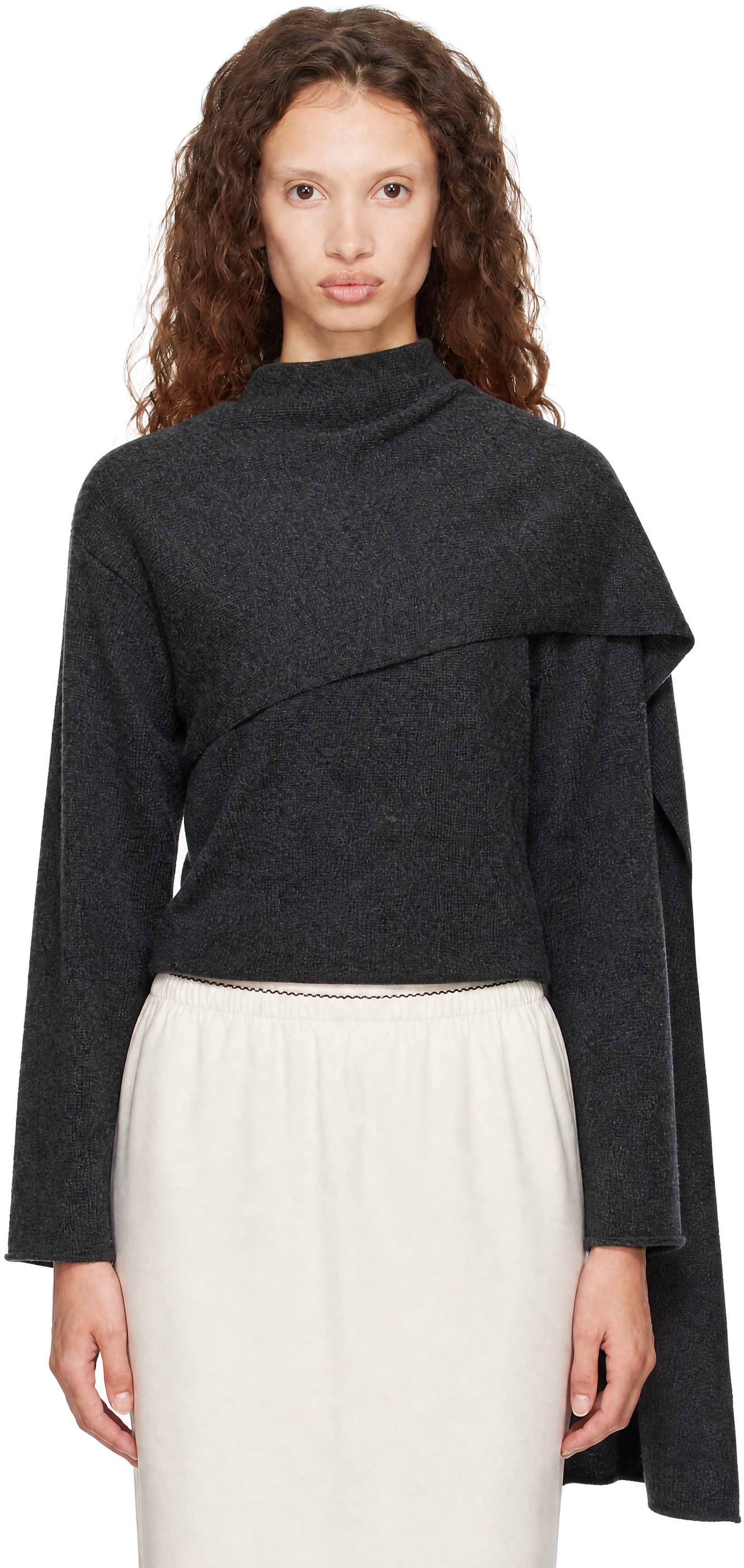 Loulou de Saison - Pull Frances gris en cachemire à écharpe intégrée