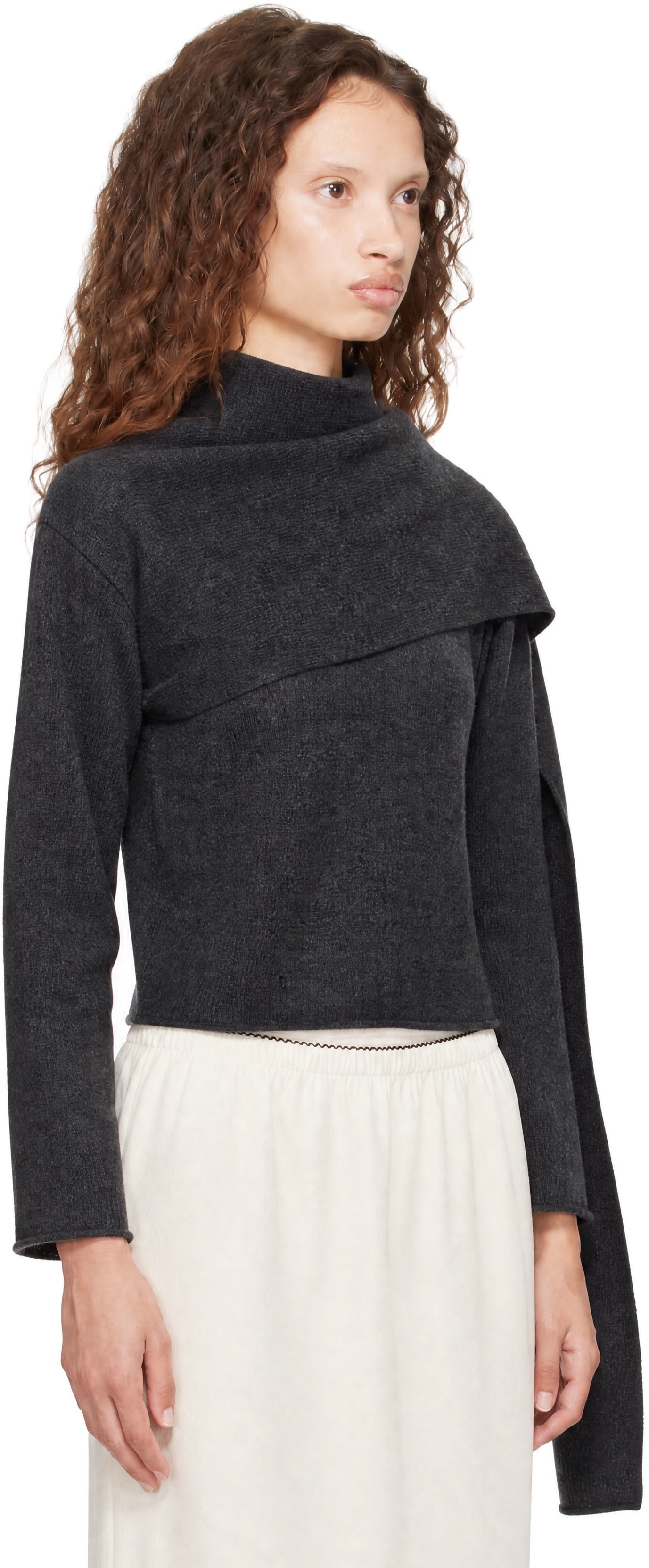 Loulou de Saison - Pull Frances gris en cachemire à écharpe intégrée