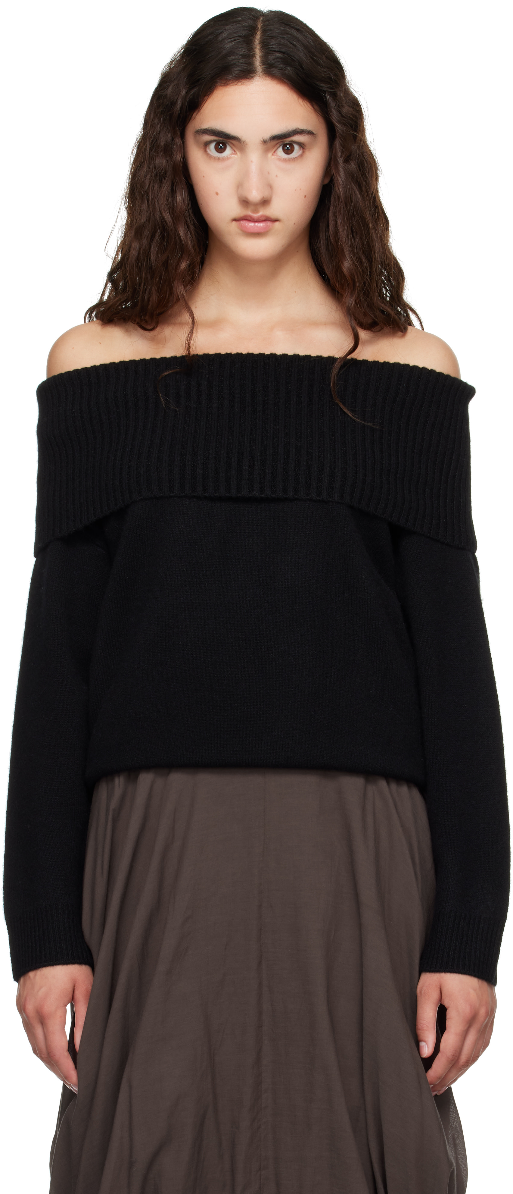 Loulou de Saison - Pull SIBYL noir à épaule dénudée