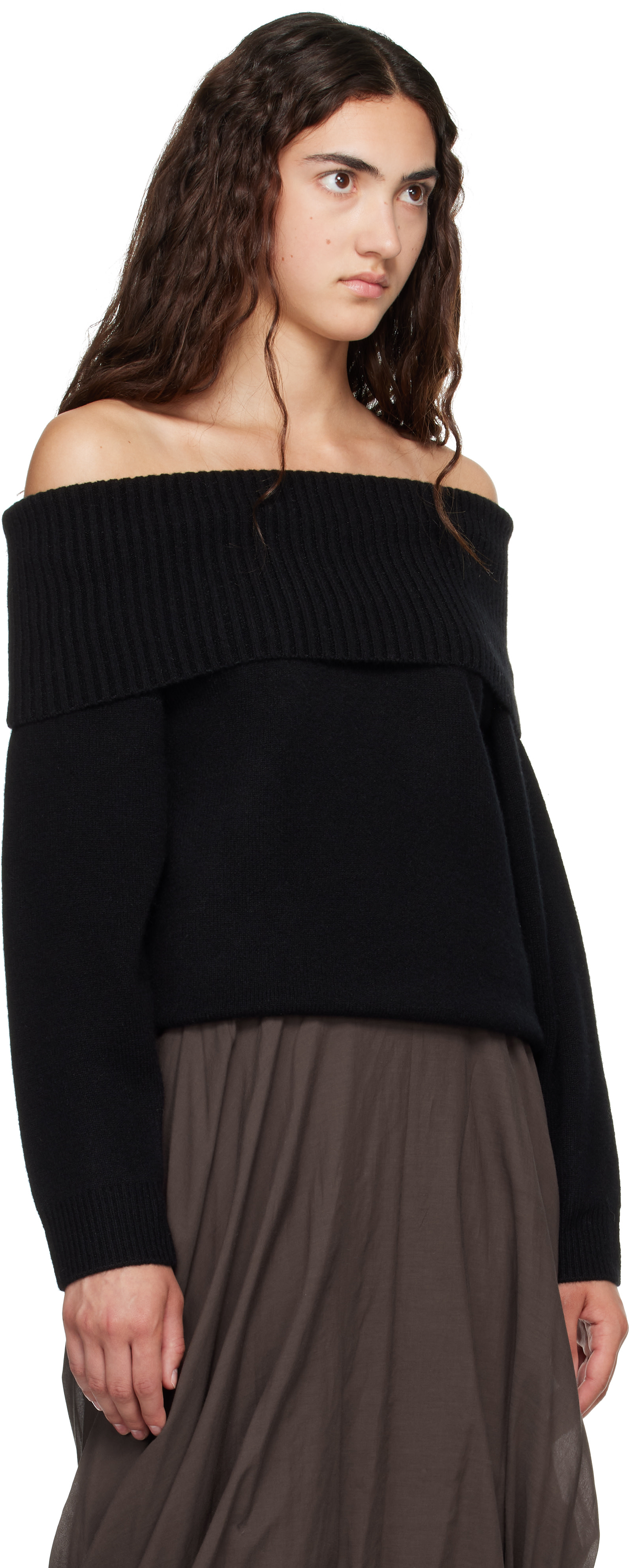 Loulou de Saison - Pull SIBYL noir à épaule dénudée