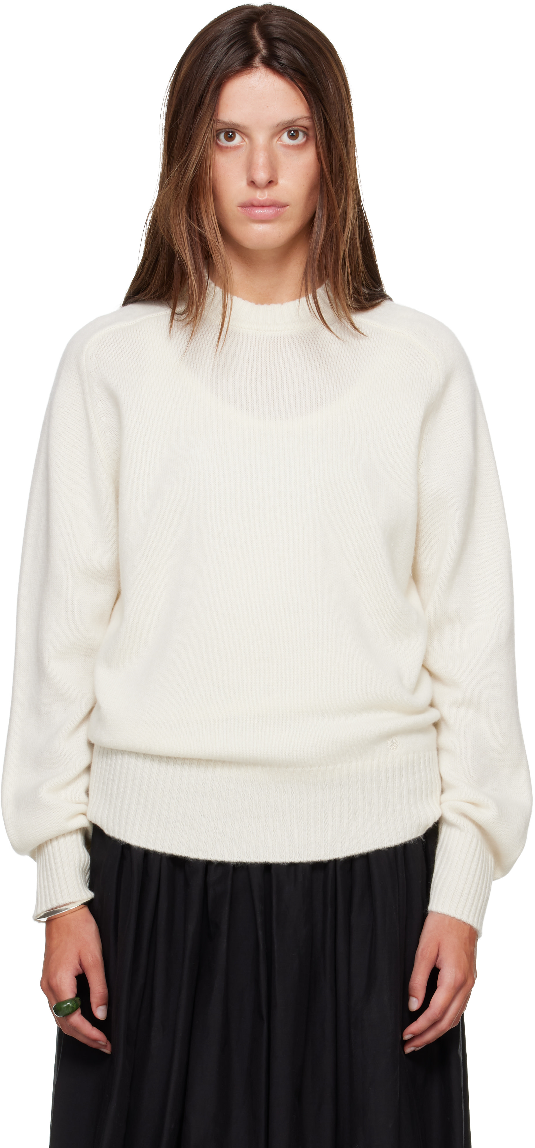 Loulou de Saison - Pull BALTRA blanc cassé en cachemire à logo