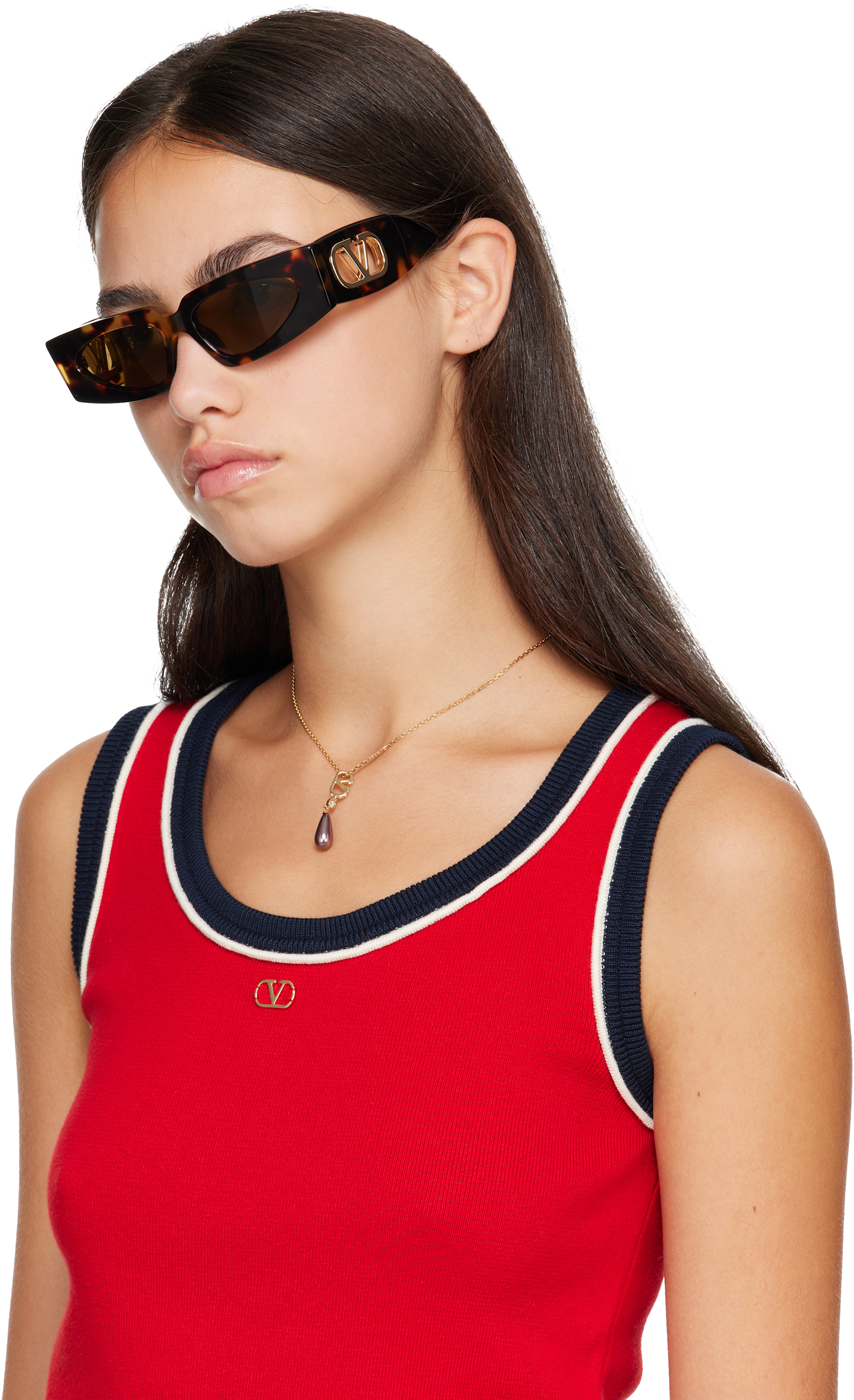 Valentino - Brown Rectangular Acetate Sunglasses