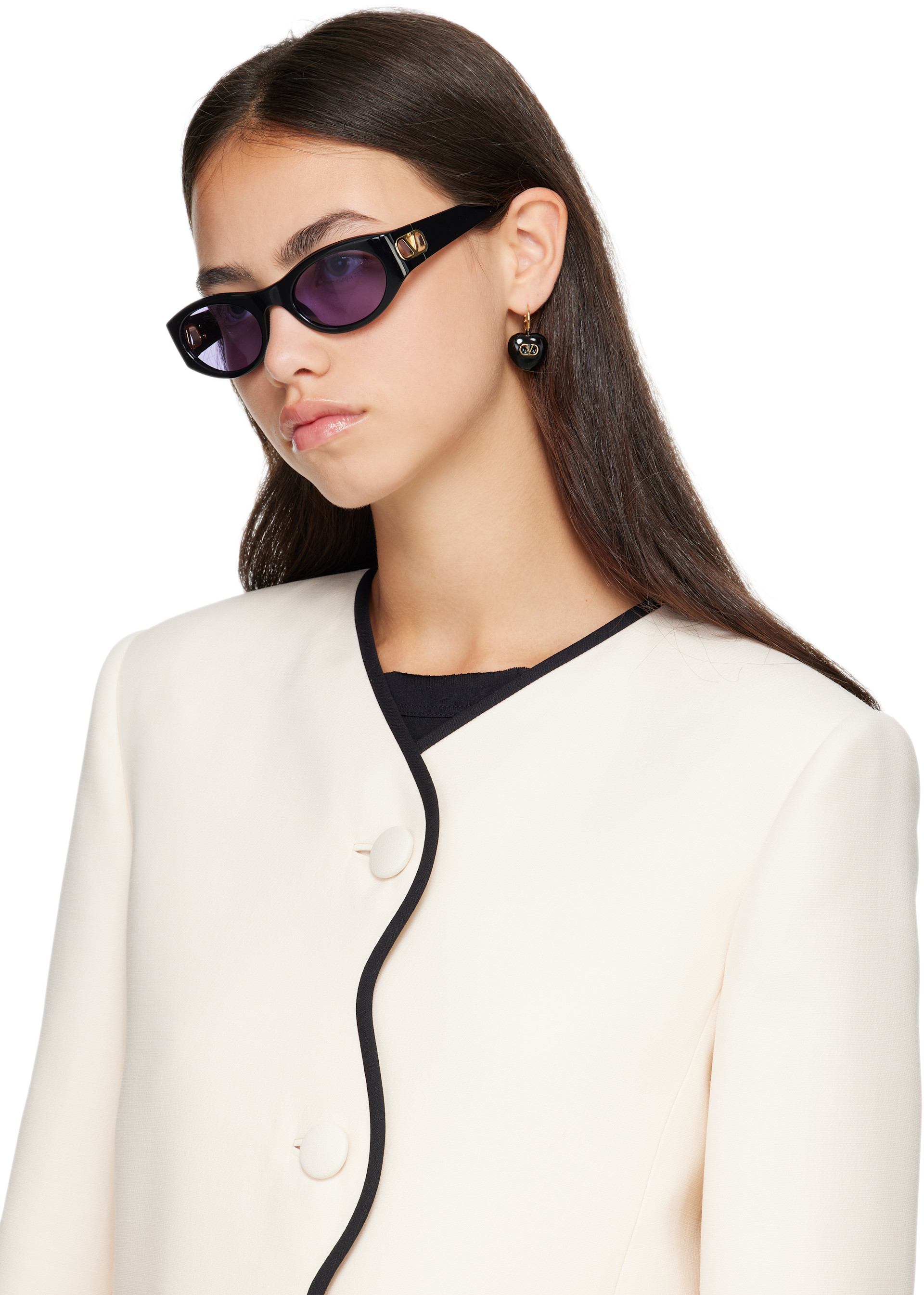 Valentino: Black Vain Light V Logo Sunglasses | SSENSE