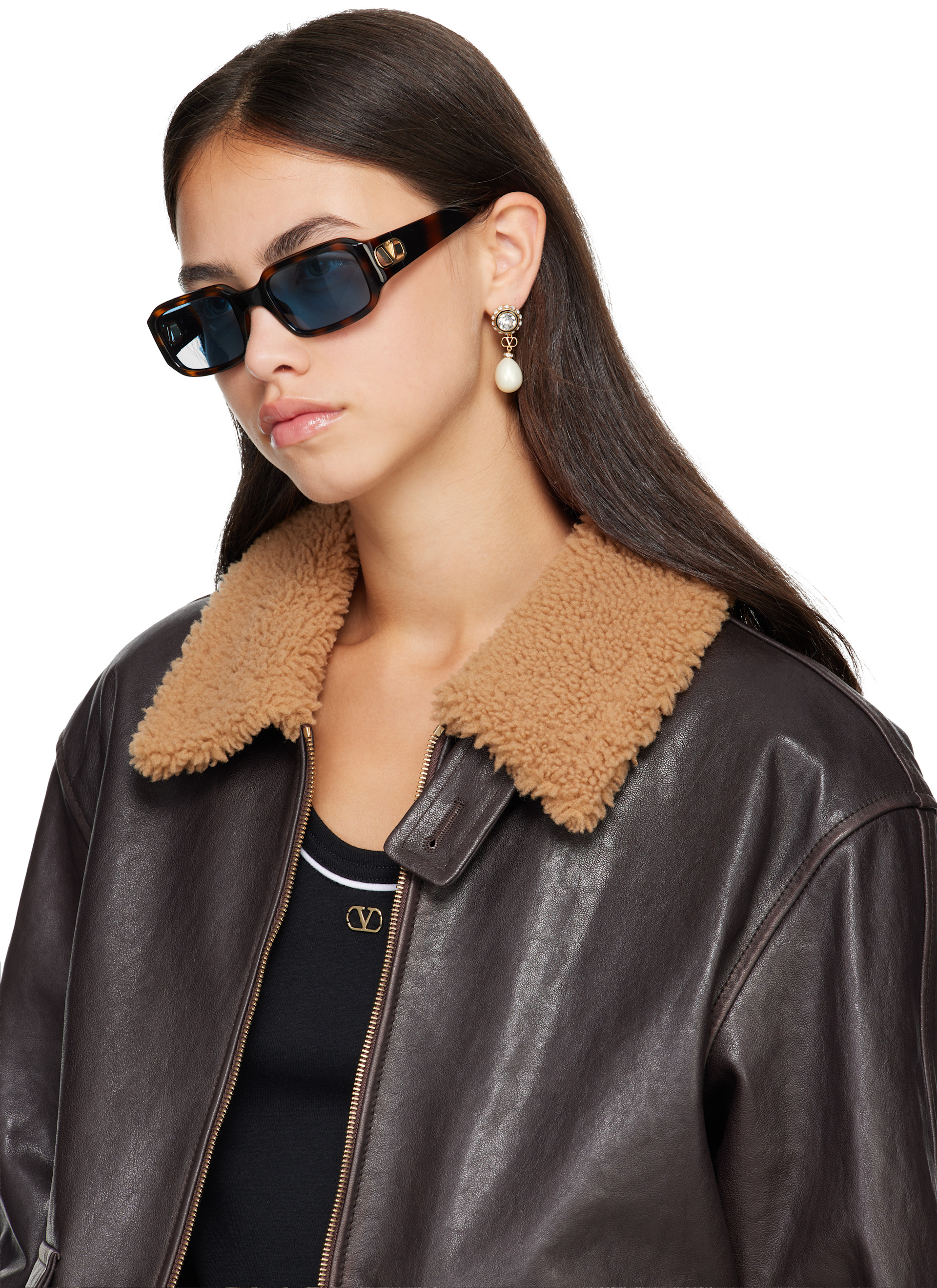 Valentino - Brown Rectangular Acetate Sunglasses