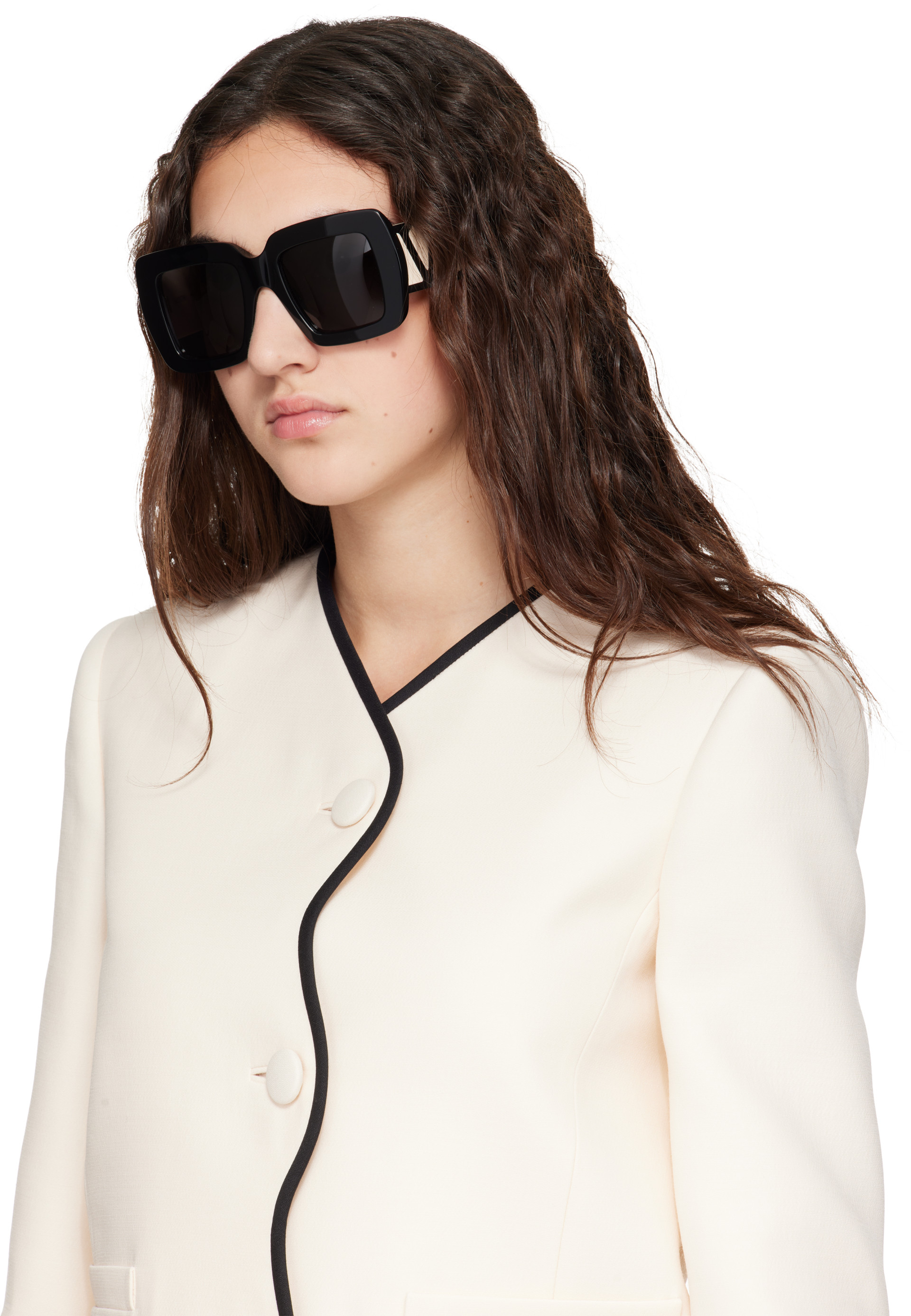 Valentino - Black Rectangular Acetate Sunglasses