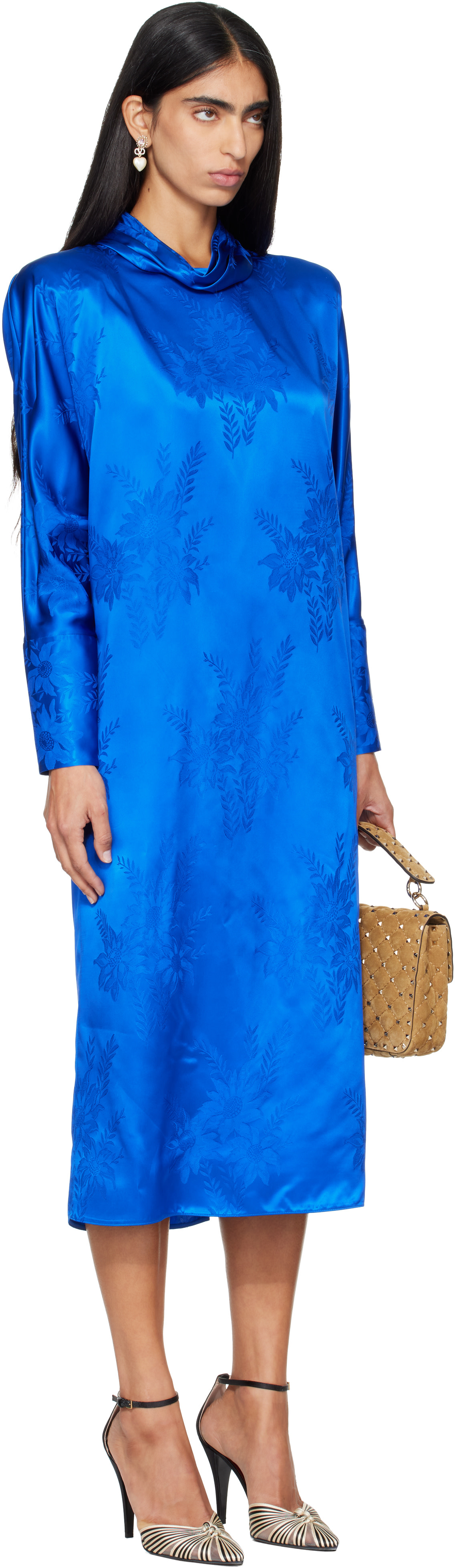 valentino dress blue Valentino: Flowerism Sunflowers Jacquard Midi Crepe dress size:small YGroup_mens-penny-shoes Plus Size Classic Wrap sculpted silhouette