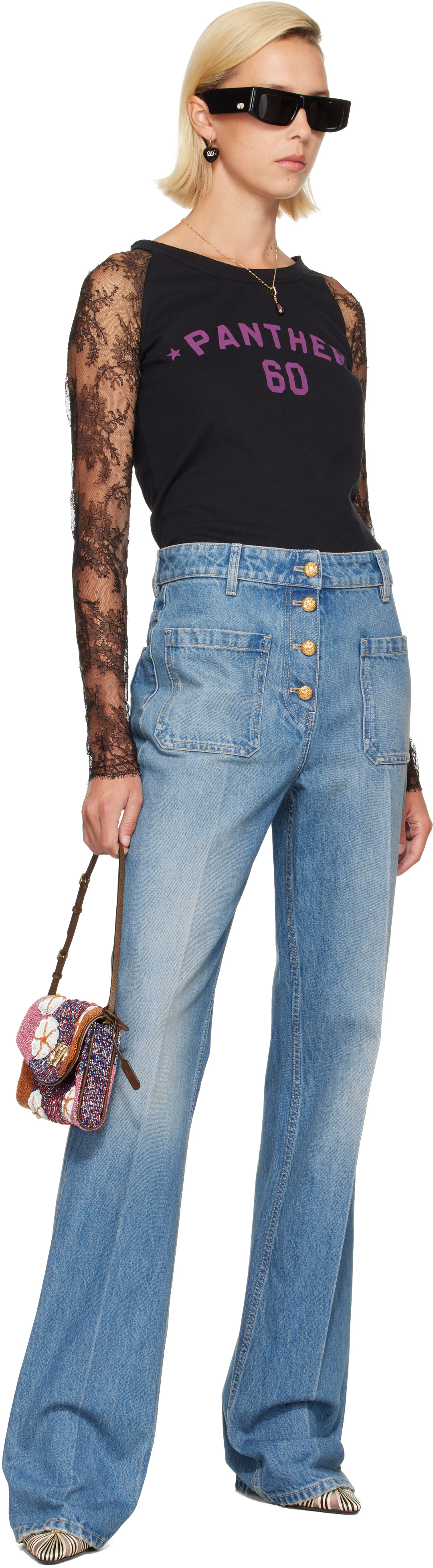 Valentino: Blue Denim Exposed Button Jeans | SSENSE