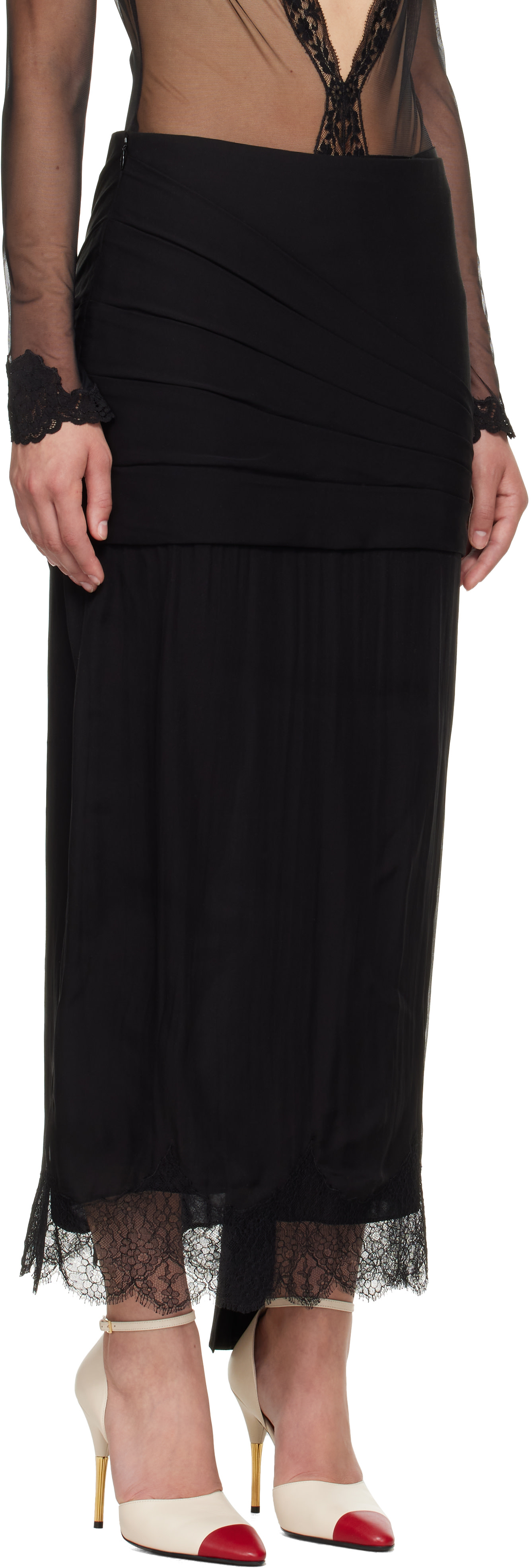 Valentino - Black Solid Georgette Maxi Skirt
