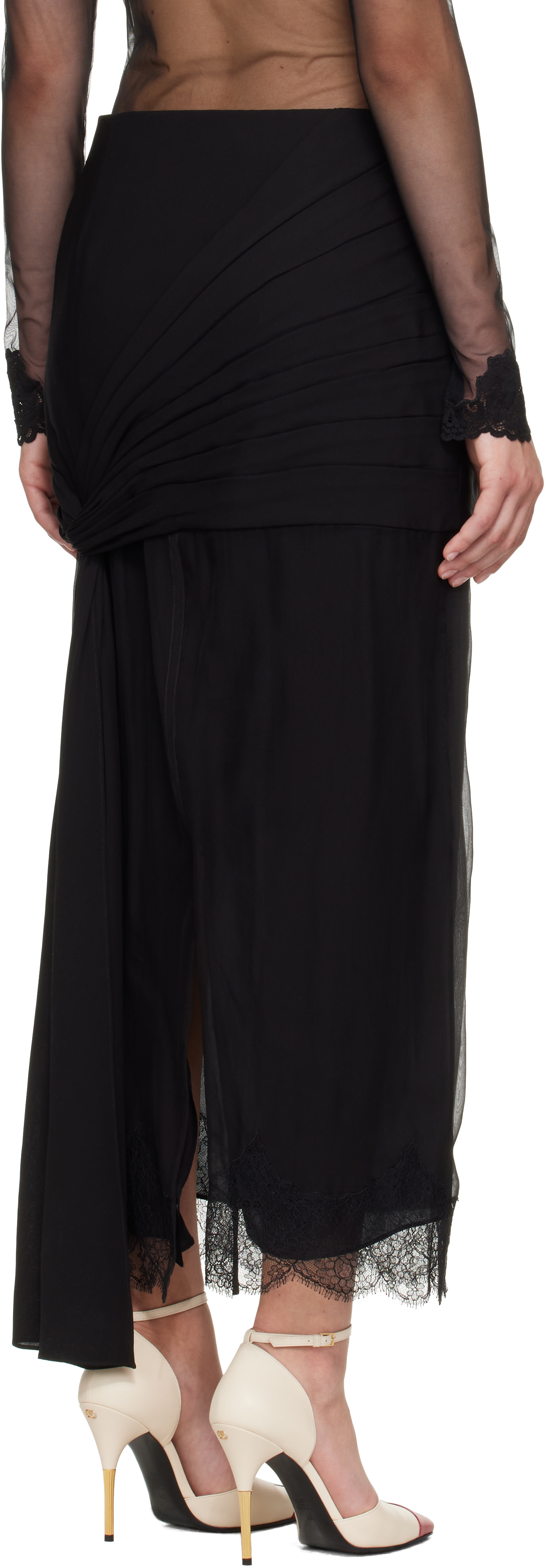 Valentino - Black Solid Georgette Maxi Skirt