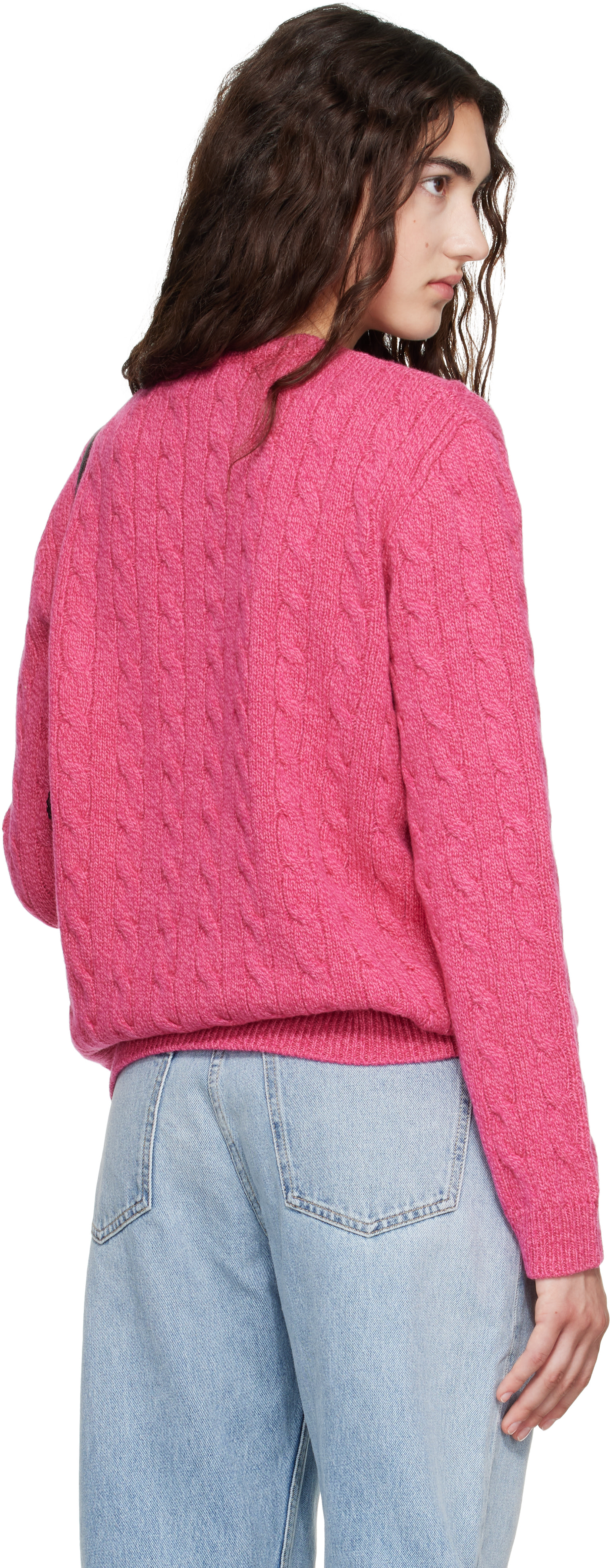 Valentino - Pull rose en tricot câblé de laine