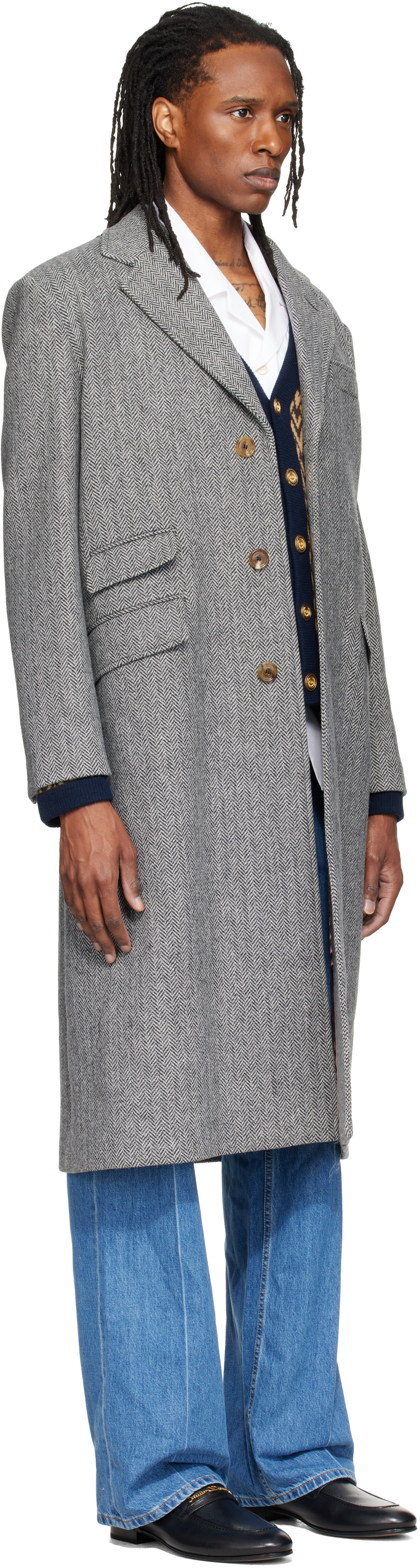 Valentino - Gray Wool Herringbone Coat