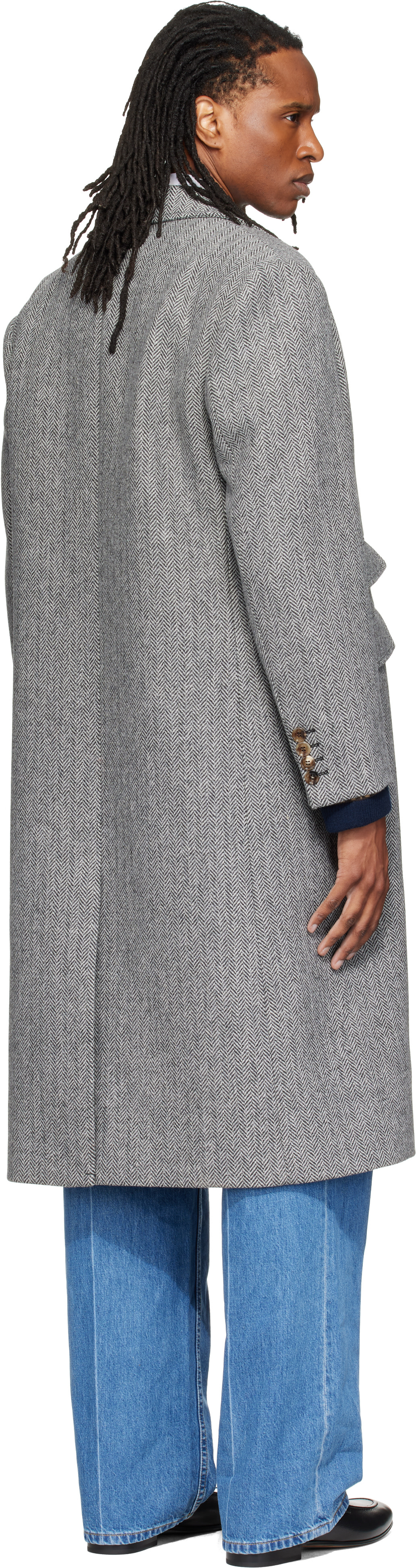 Valentino - Gray Wool Herringbone Coat