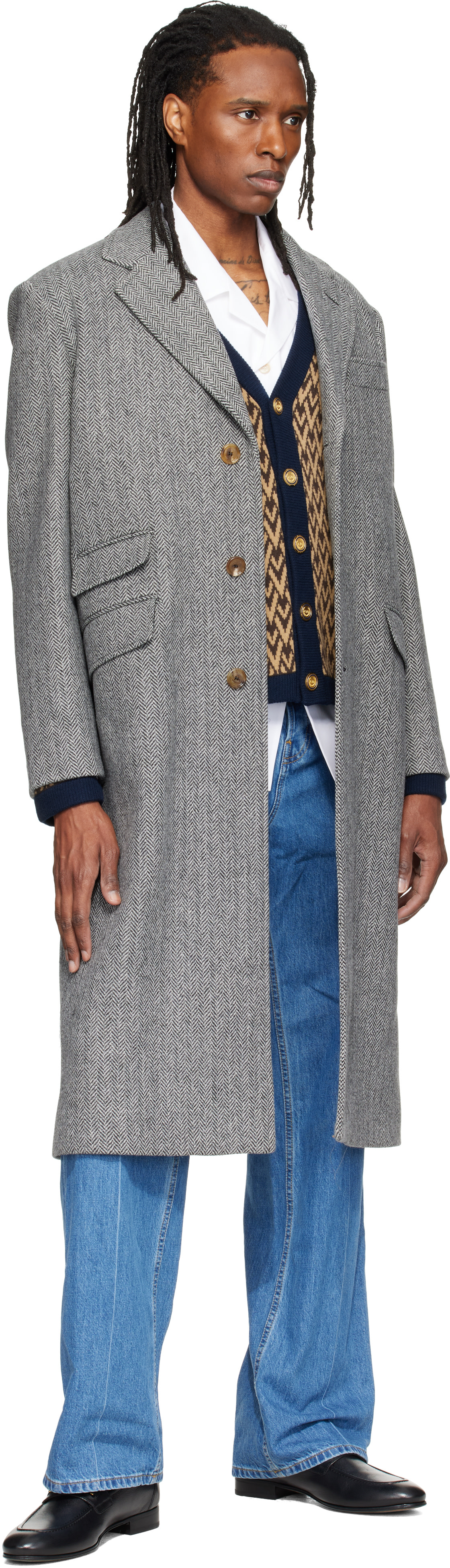 Valentino - Gray Wool Herringbone Coat