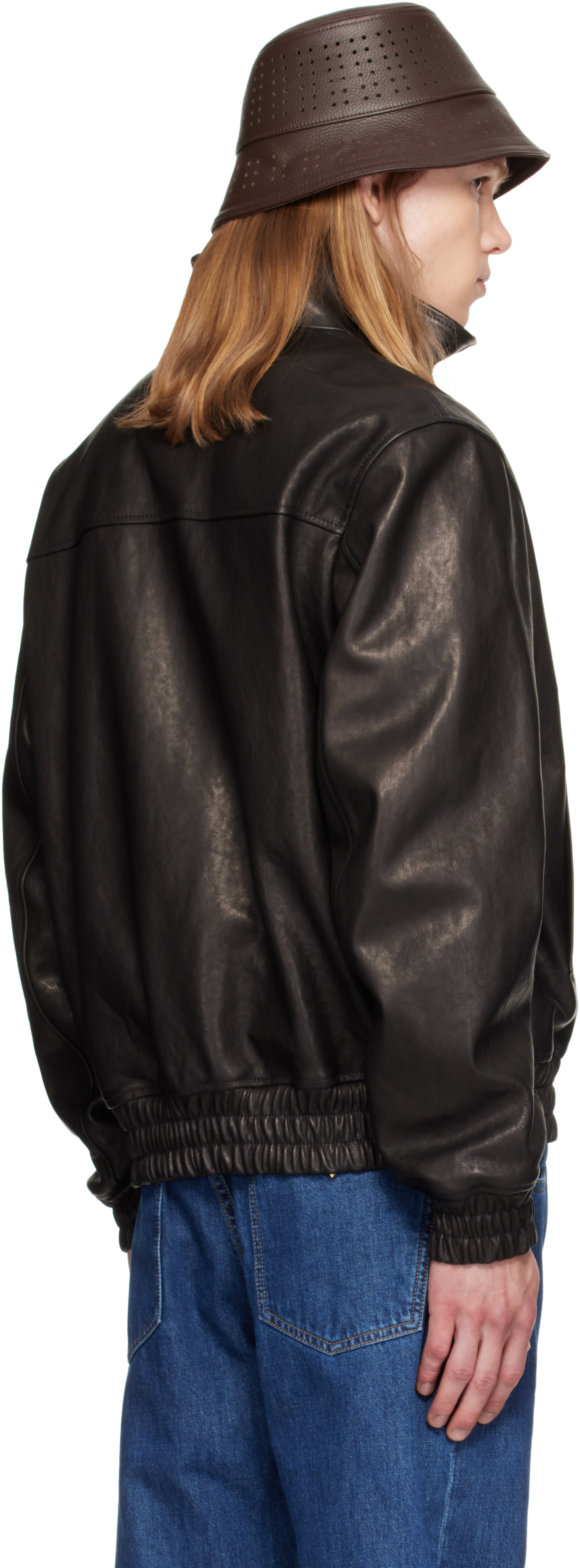 Valentino - Black High Neck Leather Jacket