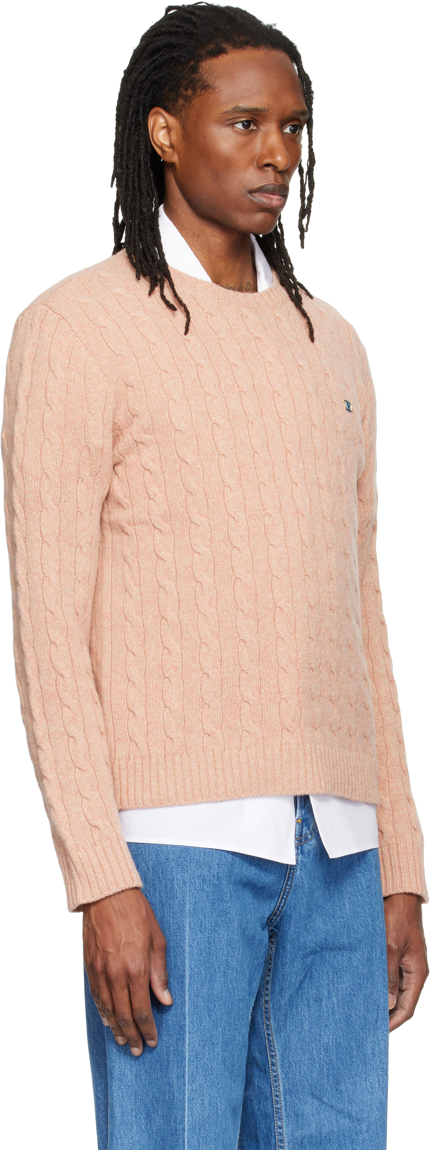 Valentino: Pink Cable-Knit Wool Sweater | SSENSE
