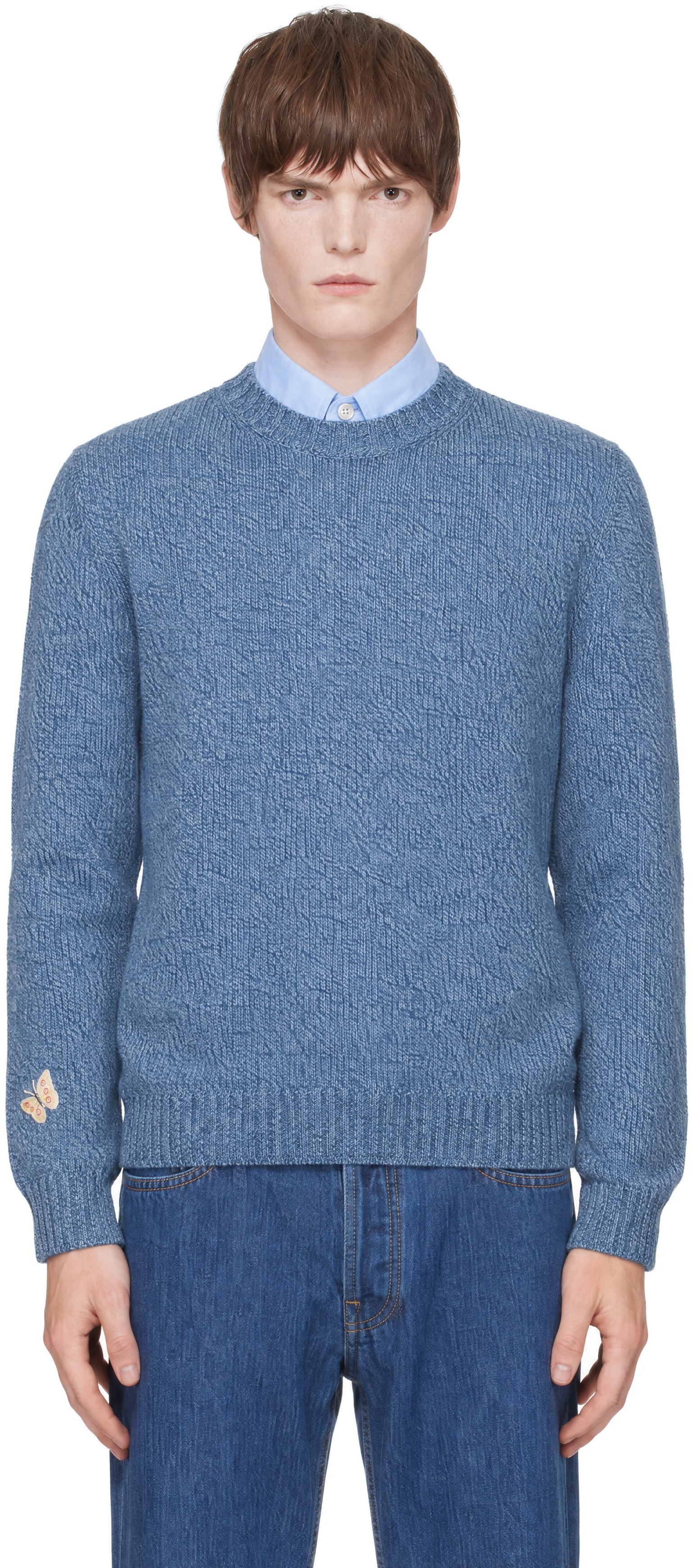 Valentino - Blue Wool Embroidered Butterfly Patch Sweater