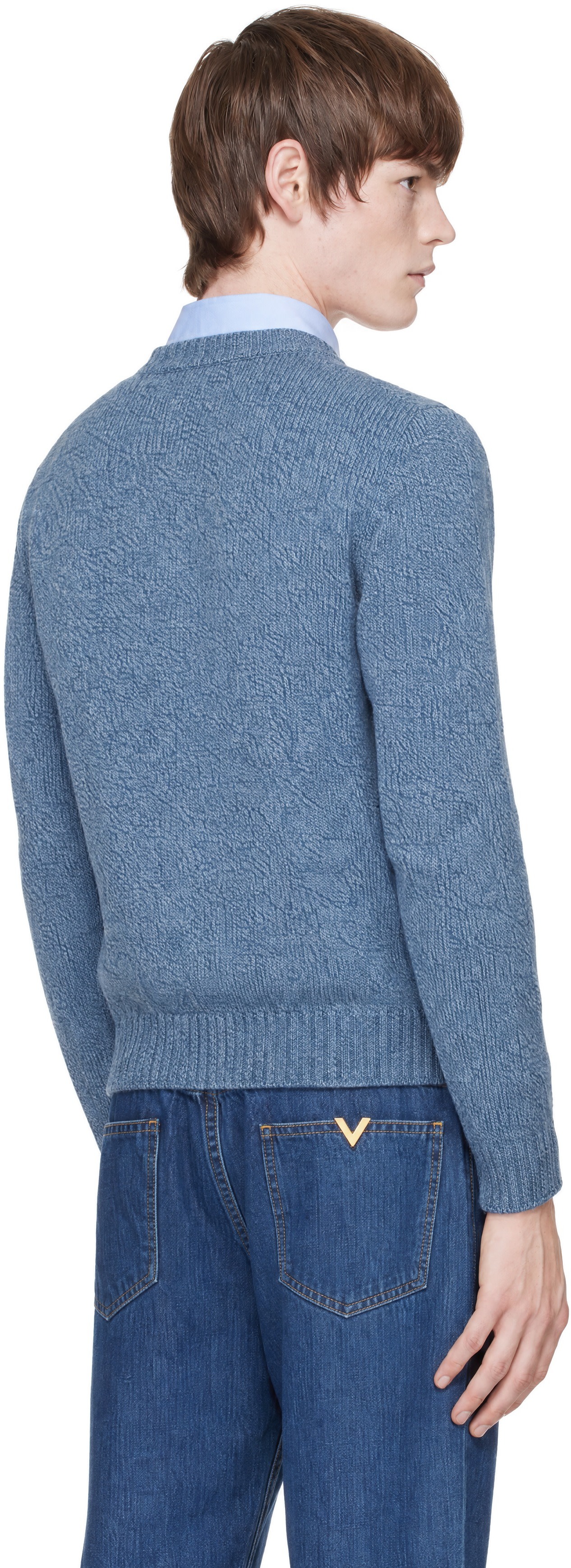 Valentino - Blue Wool Embroidered Butterfly Patch Sweater