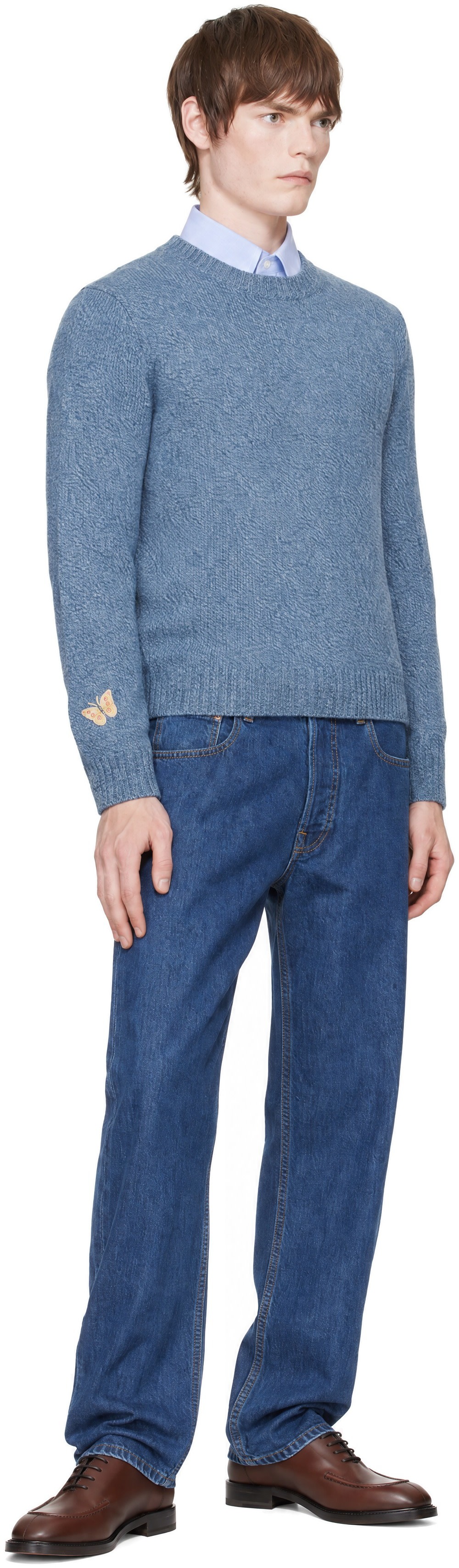 Valentino - Blue Wool Embroidered Butterfly Patch Sweater