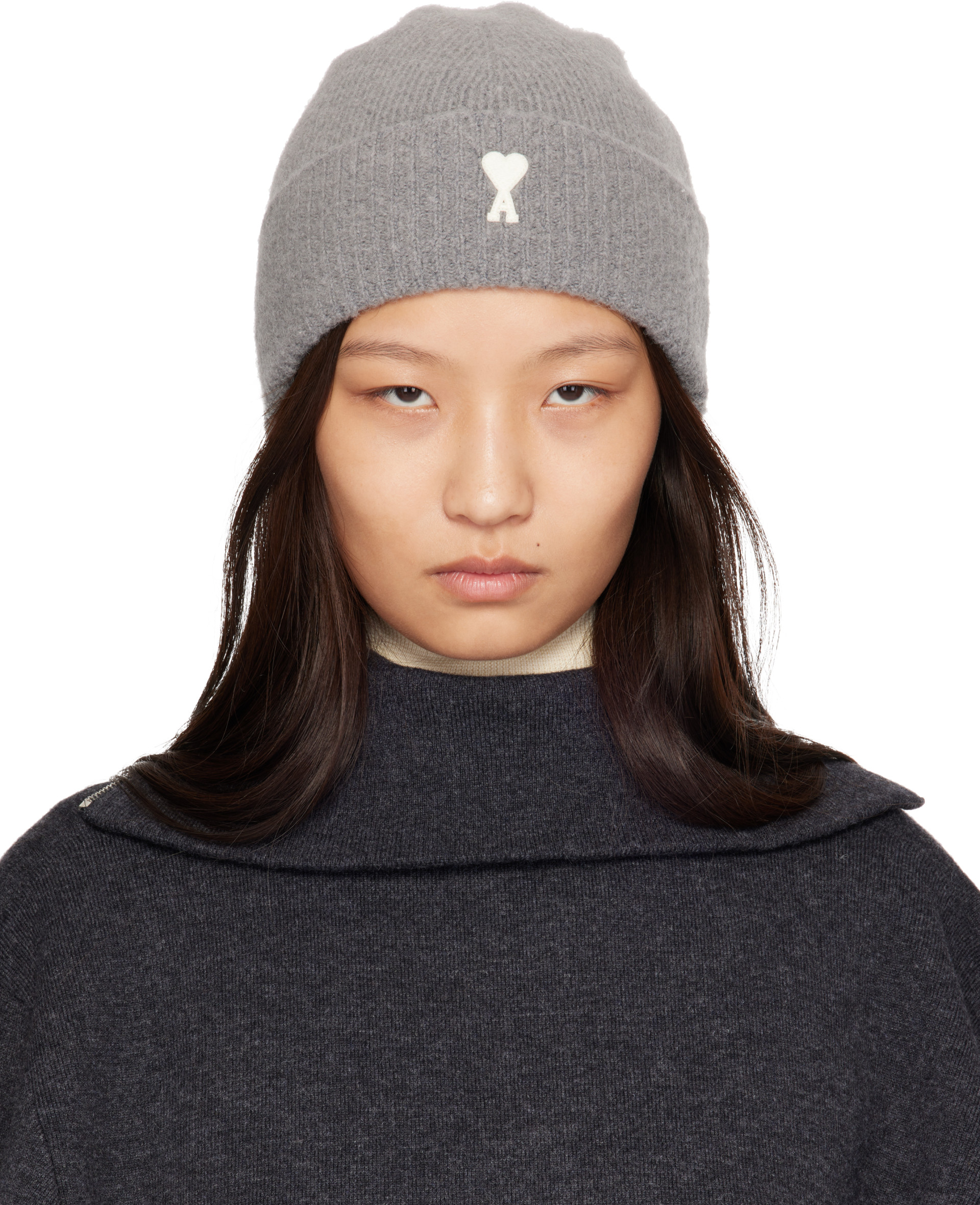 ami paris ニット帽グレー AMI Paris: グレー Ami de Coeur アルパカ ビーニー | SSENSE 日本
