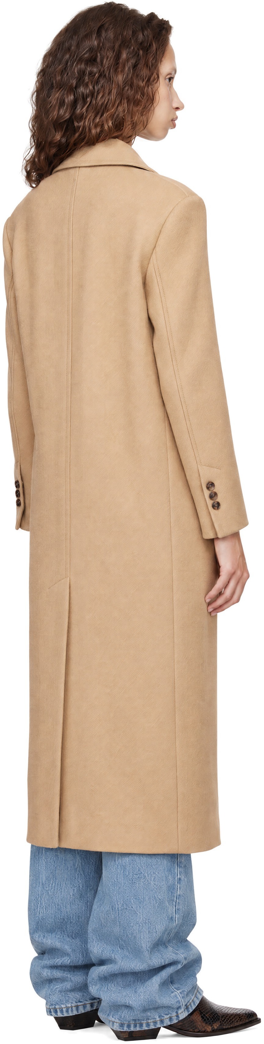 AMI Paris: Beige Long Double-Breasted Wool Coat | SSENSE