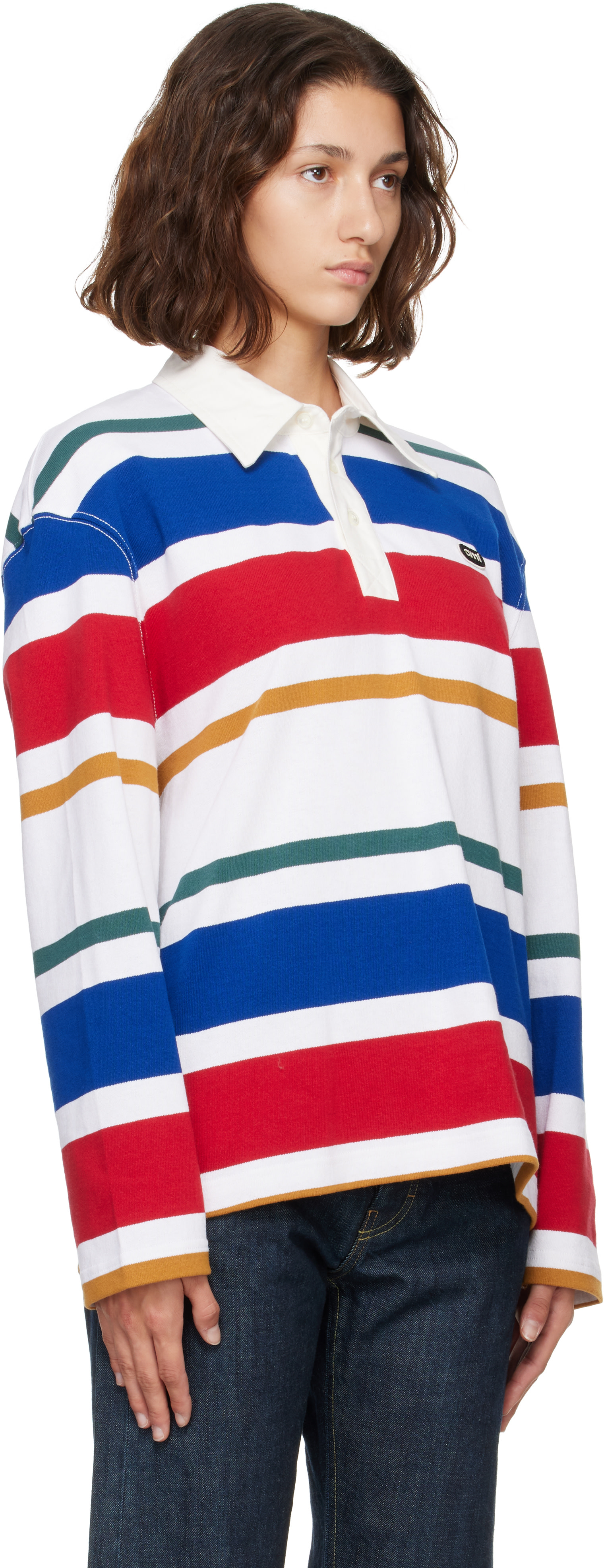 AMI Paris: マルチカラー Cotton Ami Patch ボーダー ポロシャツ
