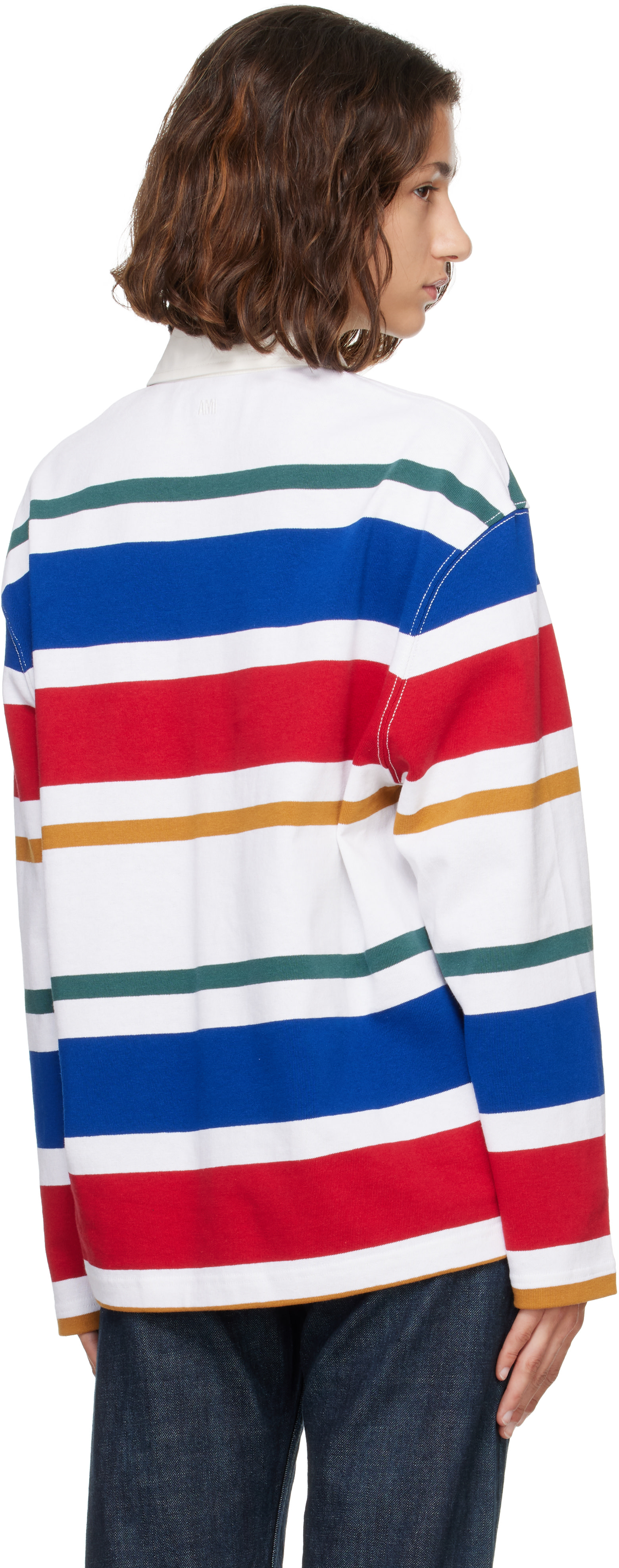 AMI Paris: マルチカラー Cotton Ami Patch ボーダー ポロシャツ