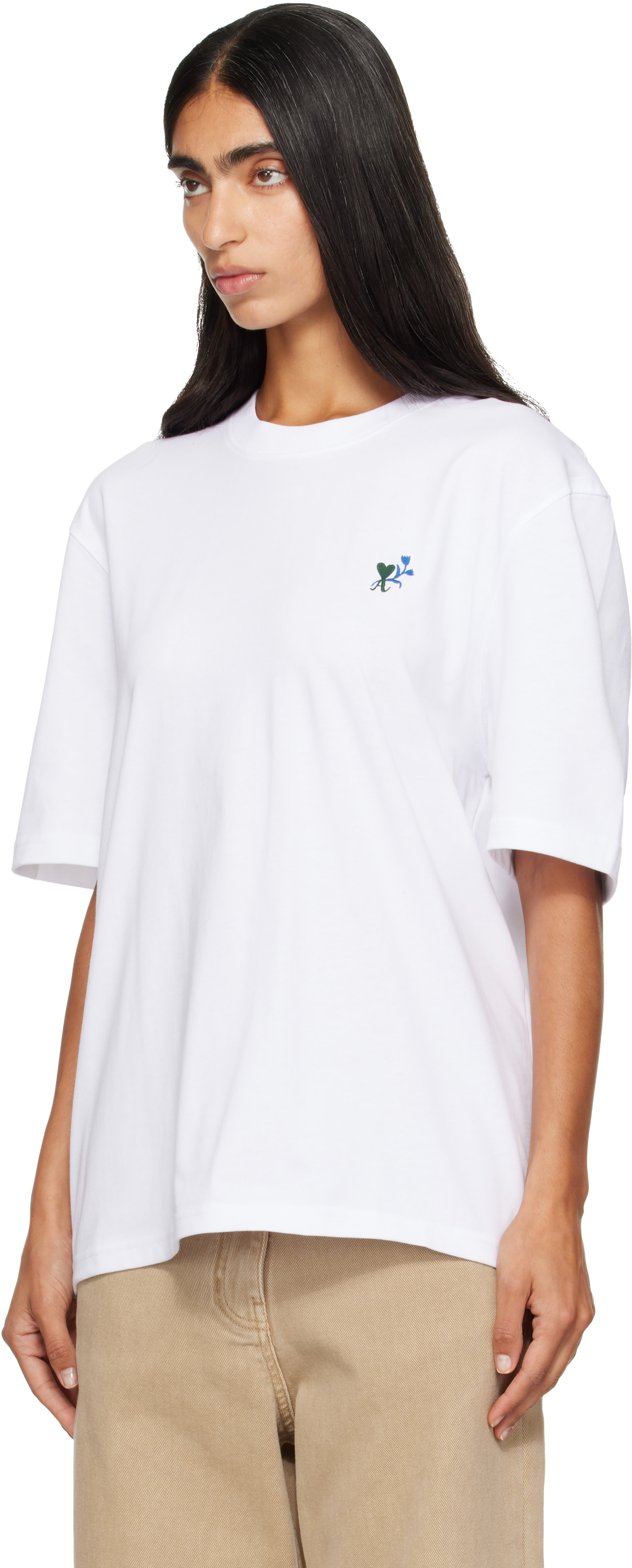 AMI Paris: White Ami de Coeur Tulip Cotton T-shirt | SSENSE