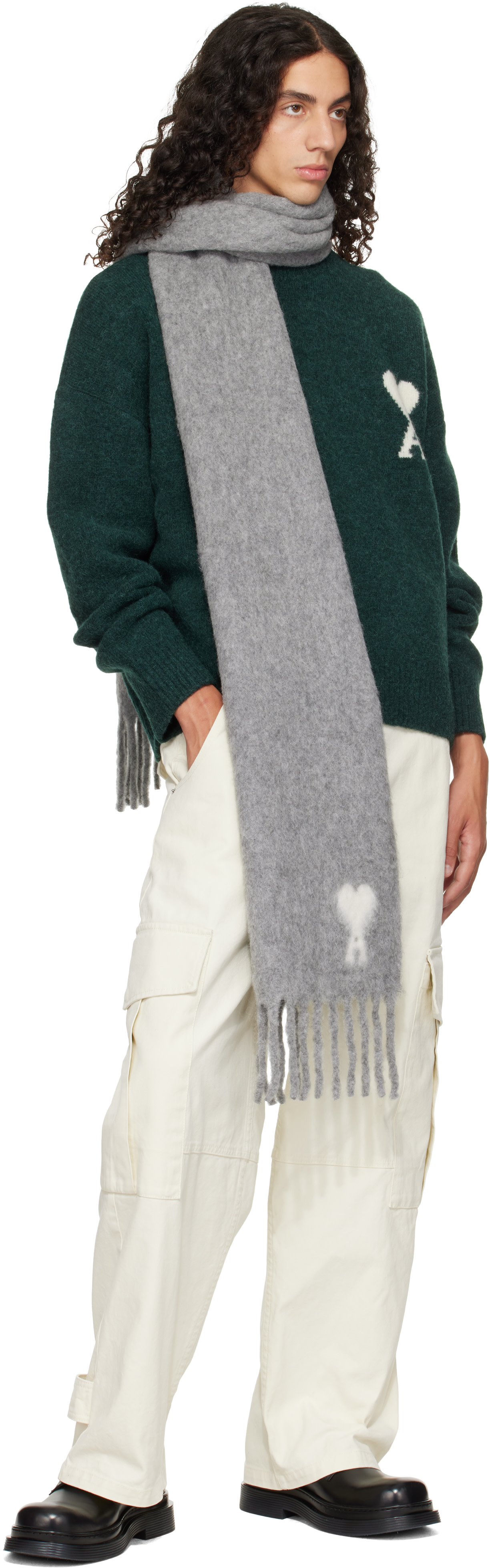 AMI Paris: Gray Ami de Coeur Alpaca Scarf | SSENSE