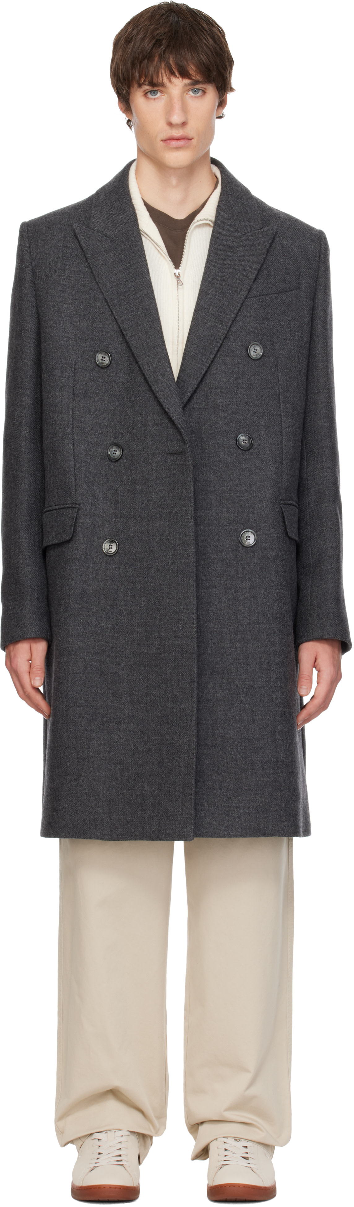 AMI Paris - Gray Double Breasted Wool Coat