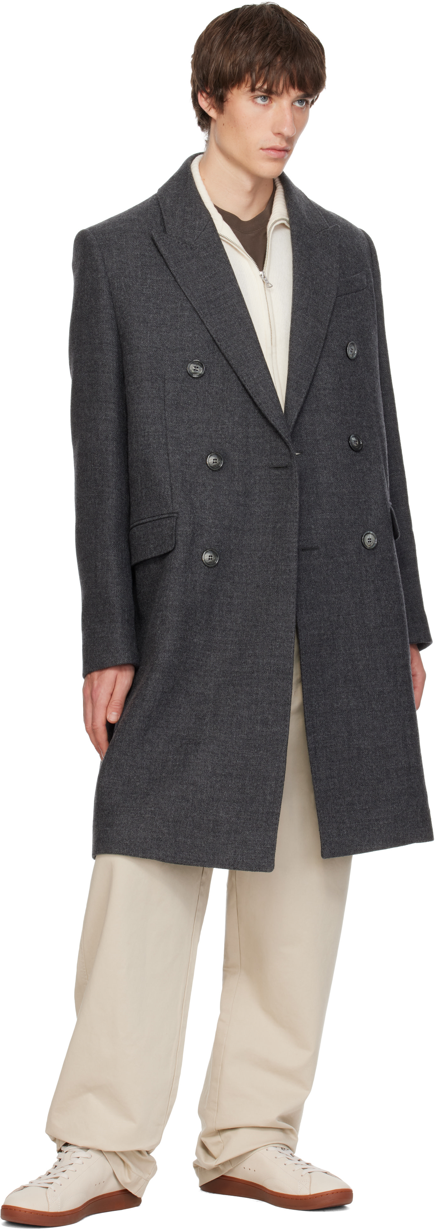 AMI Paris - Gray Double Breasted Wool Coat
