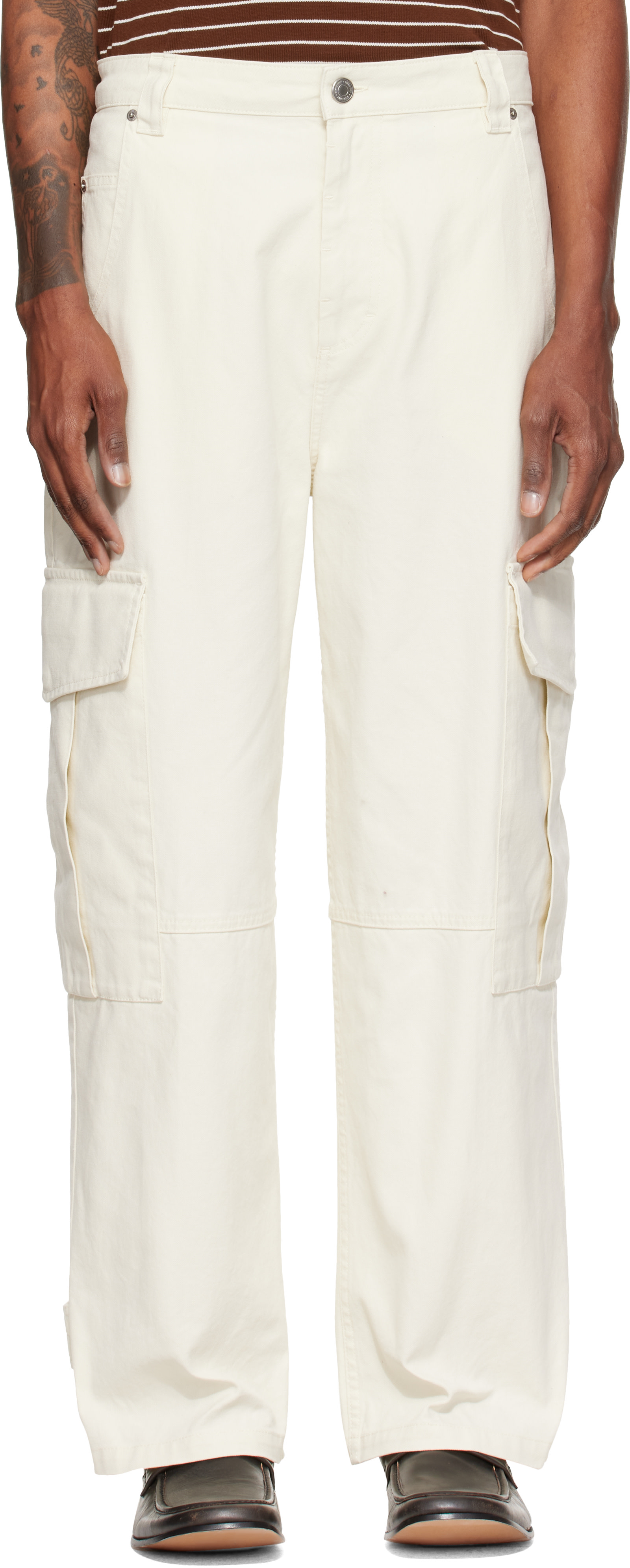◆ami9622◆ AMI Paris: Off-White Baggy-Fit Cotton Cargo Pants | SSENSE