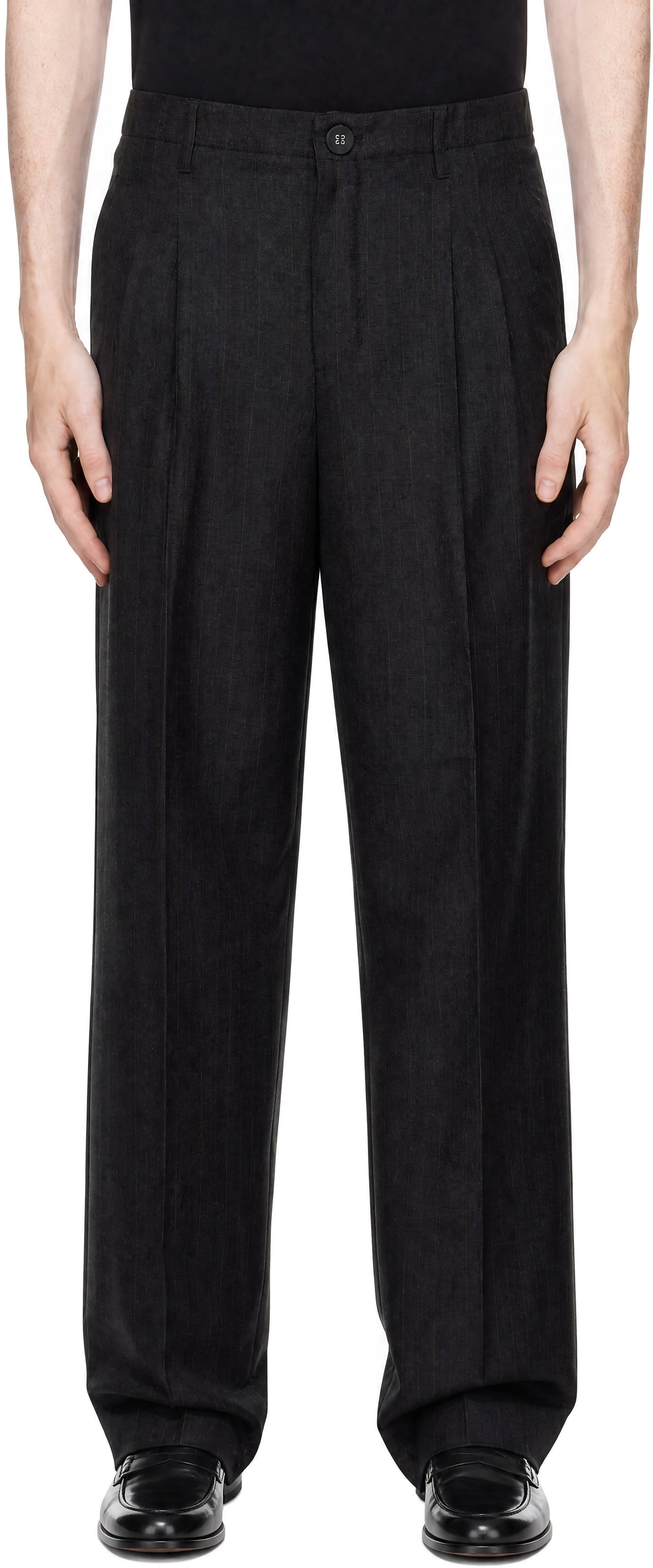AMI Paris: Gray Carrot-Fit Striped Wool Trousers | SSENSE Canada