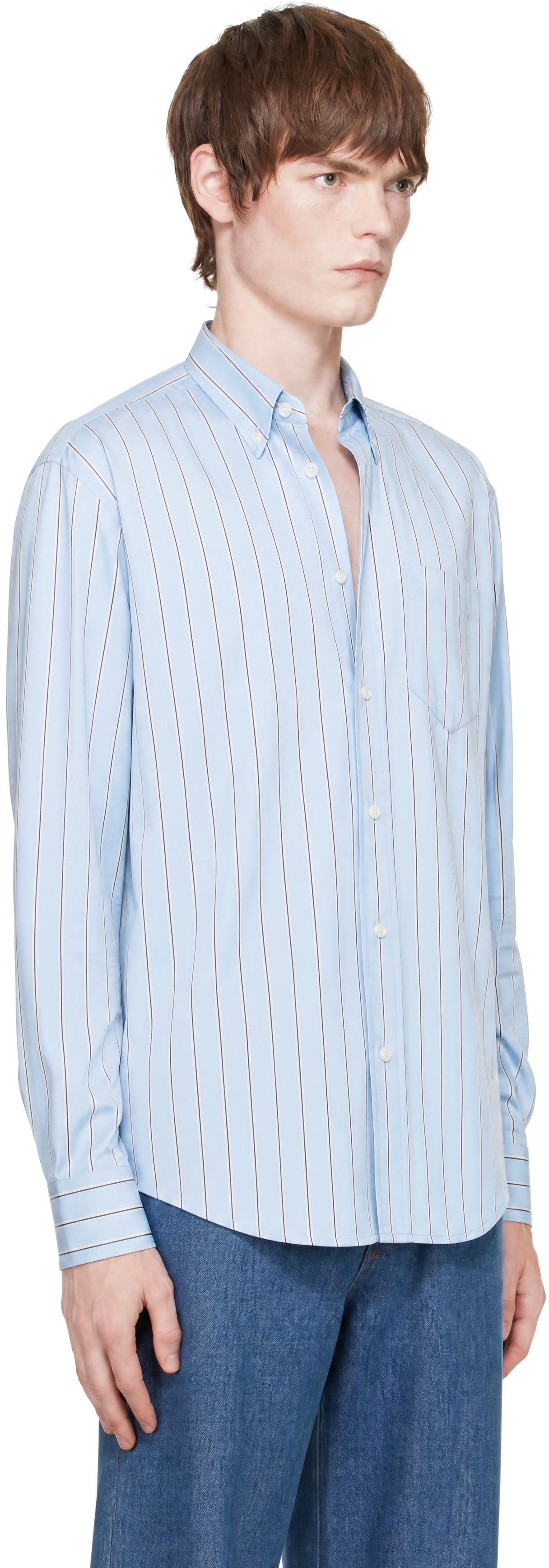 AMI Paris: Blue Boxy Striped Cotton Ami de Coeur Shirt | SSENSE