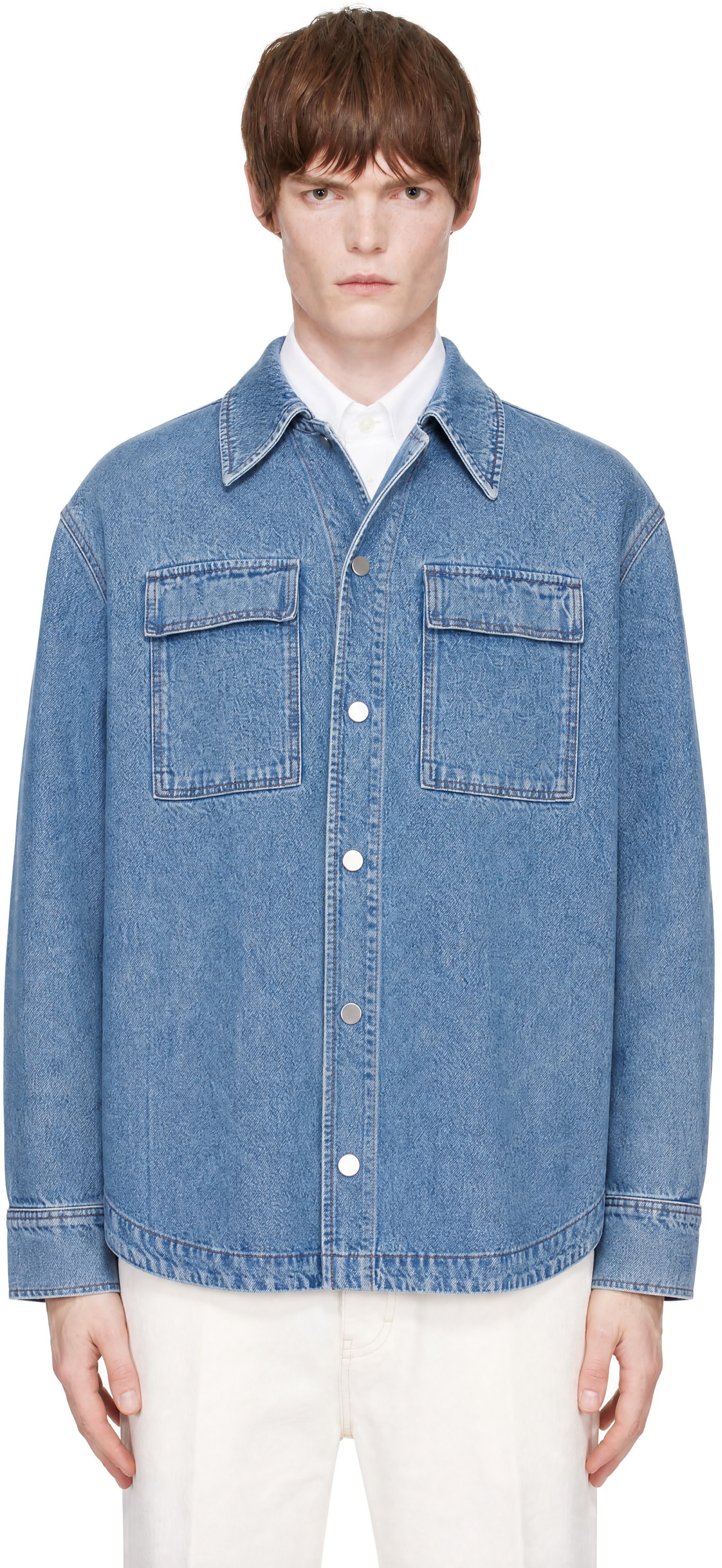 AMI Paris: Blue Camp Collar Overshirt | SSENSE