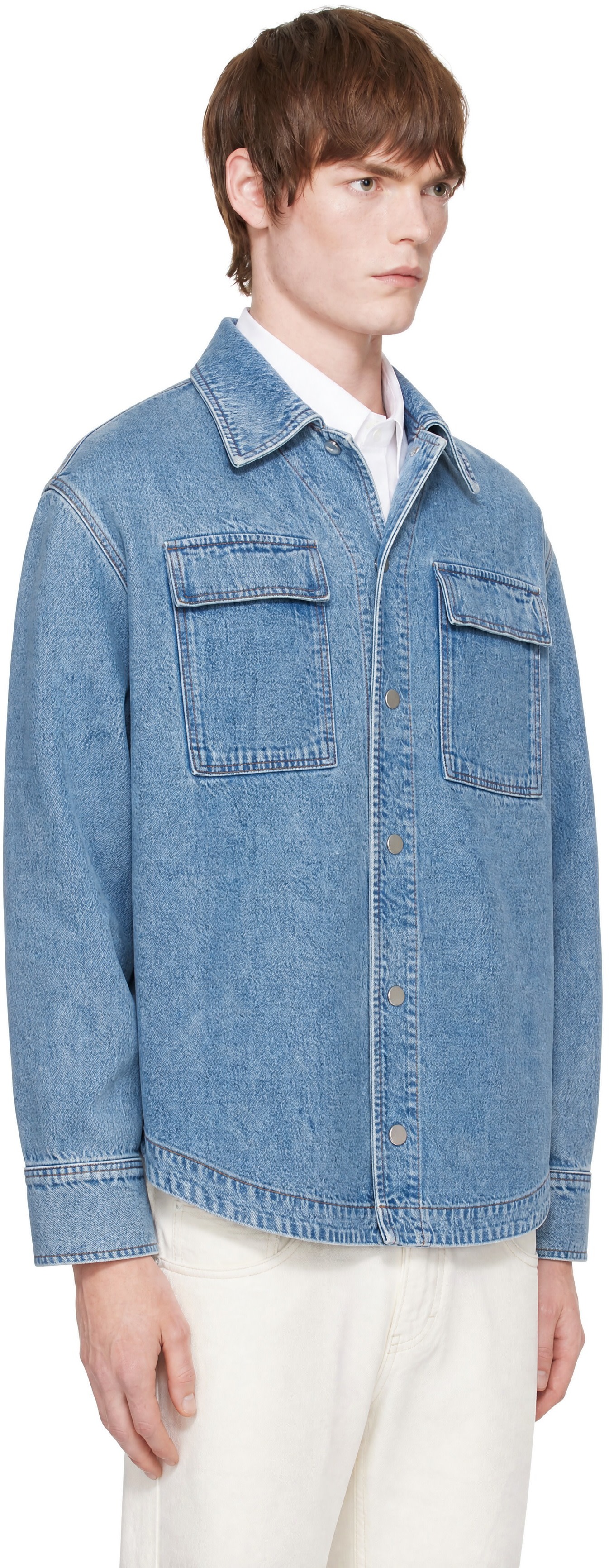 AMI Paris: Blue Camp Collar Overshirt | SSENSE