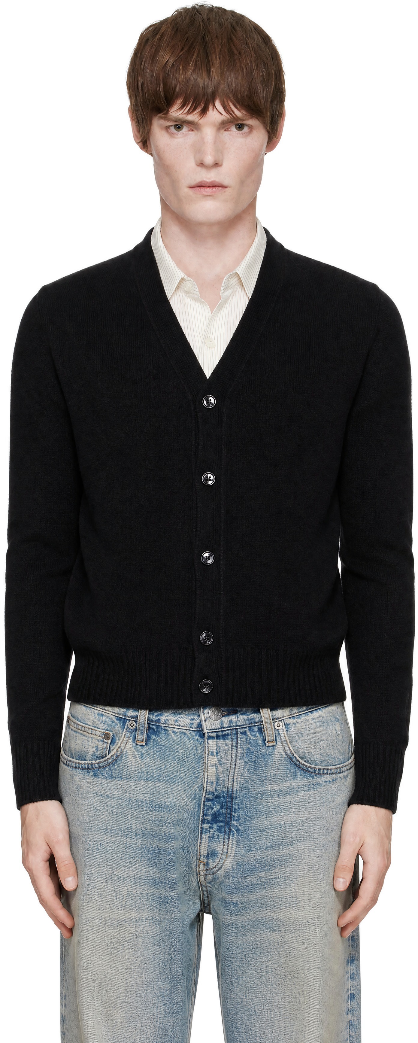 AMI PARIS ブラック カーディガン L AMI Paris: ブラック Tonal Ami de Coeur カシミヤ カーディガン