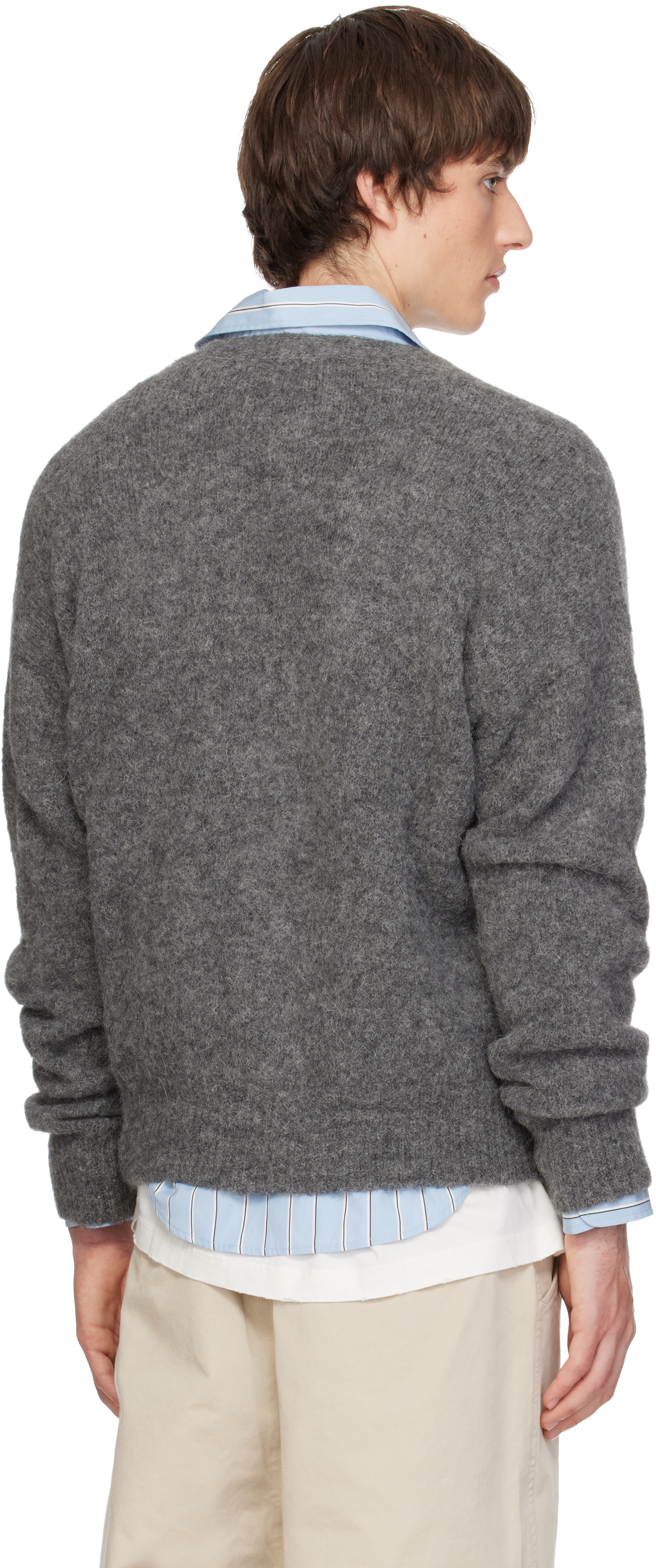 AMI Paris: Gray V-Neck Ami Cardigan | SSENSE