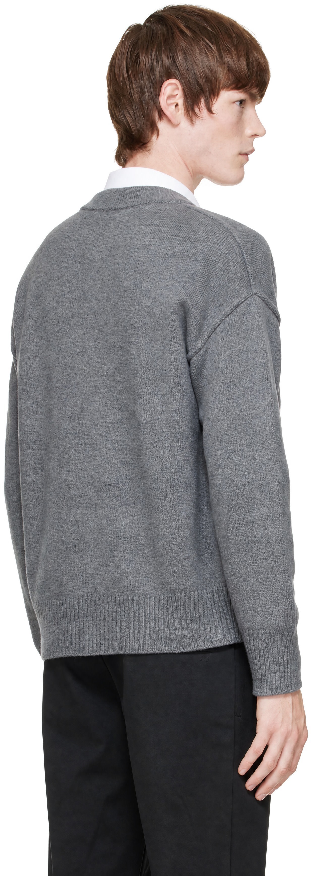 AMI Paris: Gray V-Neck Ami de Coeur Cardigan | SSENSE