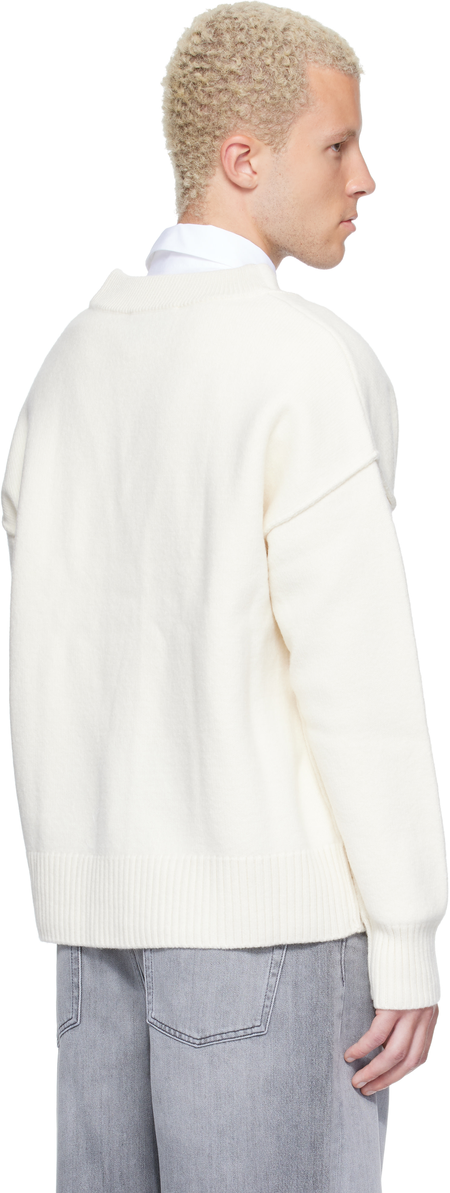AMI Paris: Off-White Wool Ami de Coeur Cardigan | SSENSE