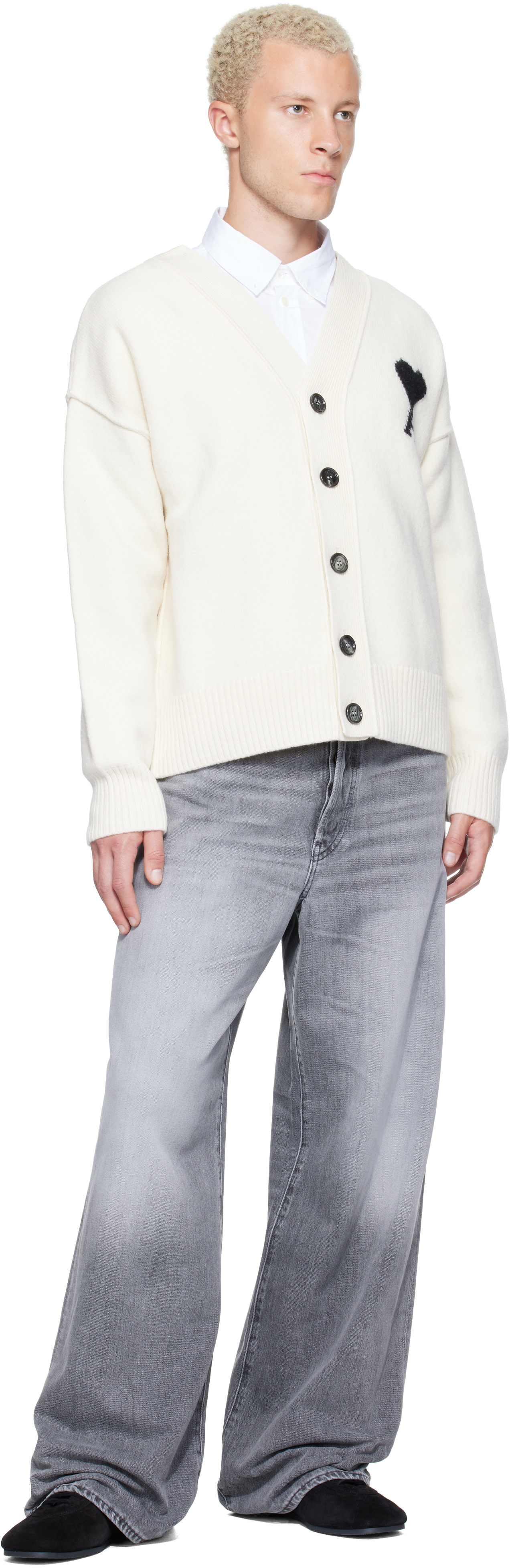 AMI Paris: Off-White Wool Ami de Coeur Cardigan | SSENSE