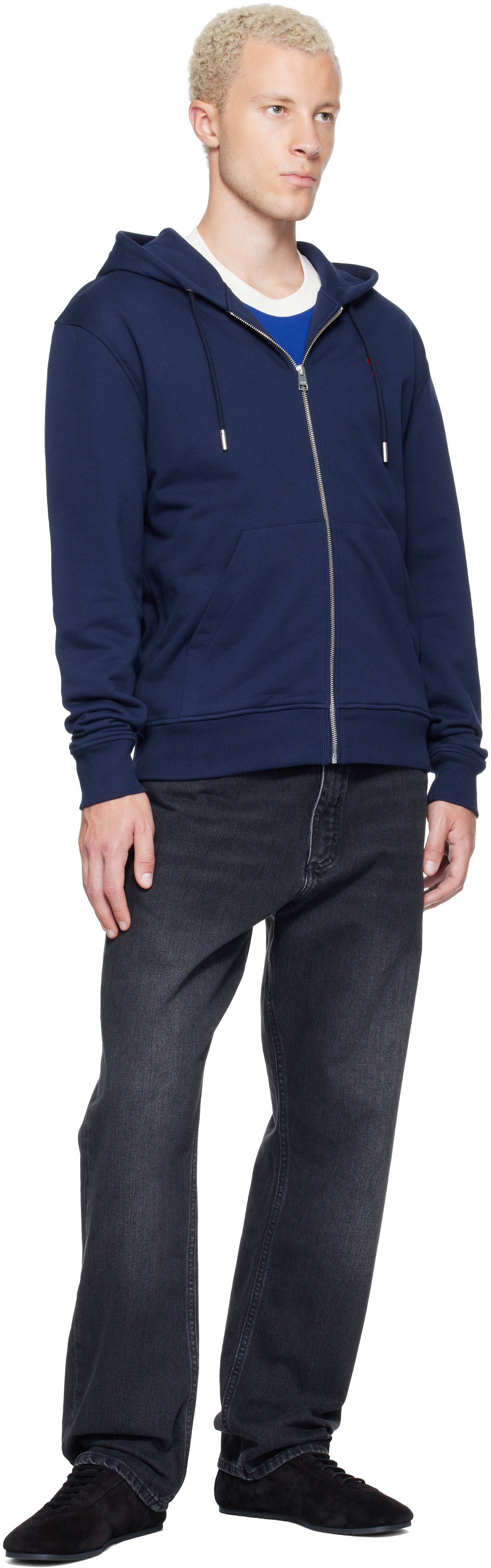 ami paris ネイビーセットアップ　サイズ50 AMI Paris: ネイビー Ami de Coeur コットン ジップアップフーディ