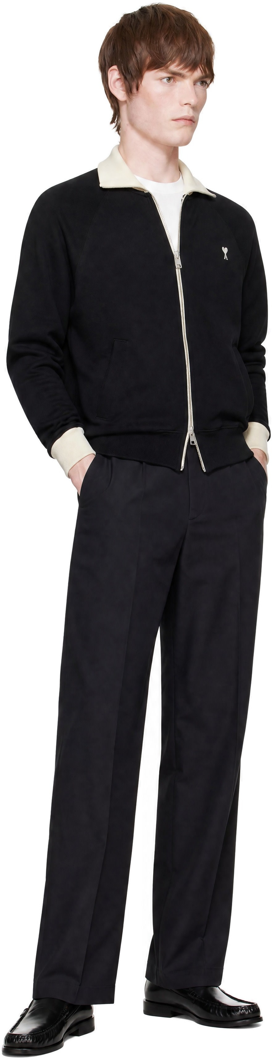 AMI Paris: Black Zipped Ami de Coeur Sweatshirt | SSENSE