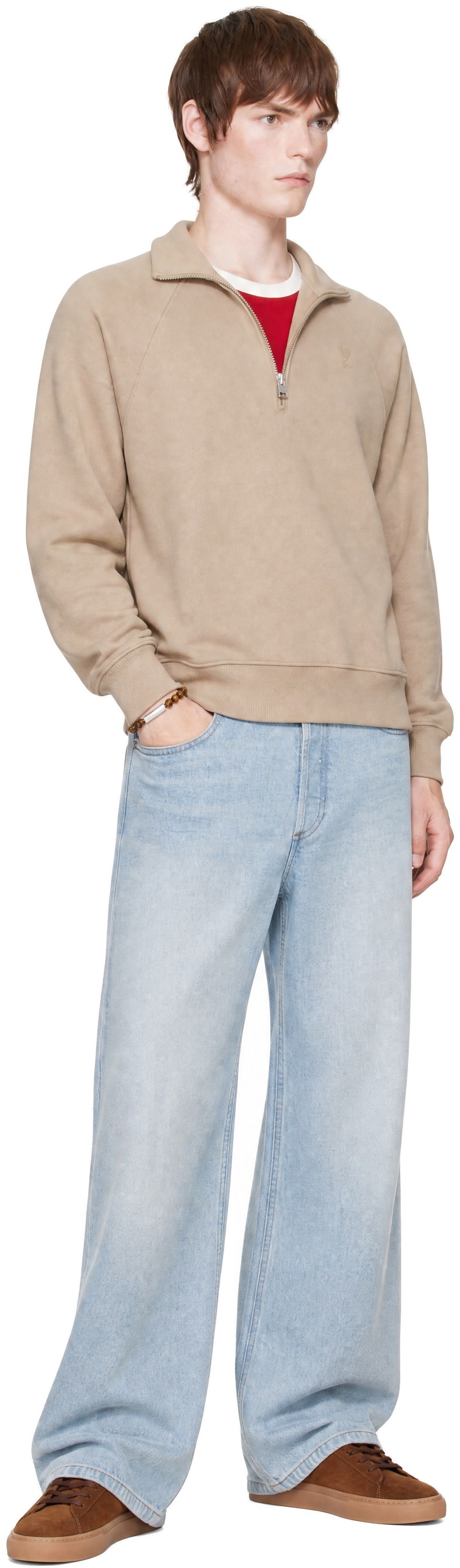 AMI Alexandre Mattiussi スウェット ベージュ AMI Paris: ベージュ Embossed Ami de Coeur コットン ジッパー