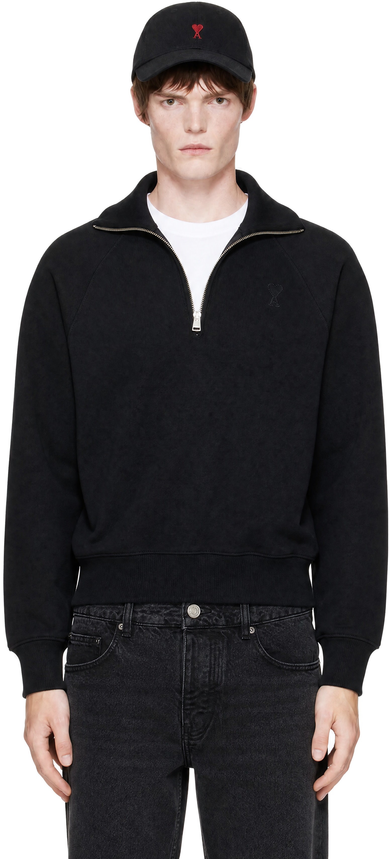 トップス amiparis AMI Paris: Black Tonal Embossed Ami de Coeur Sweatshirt | SSENSE