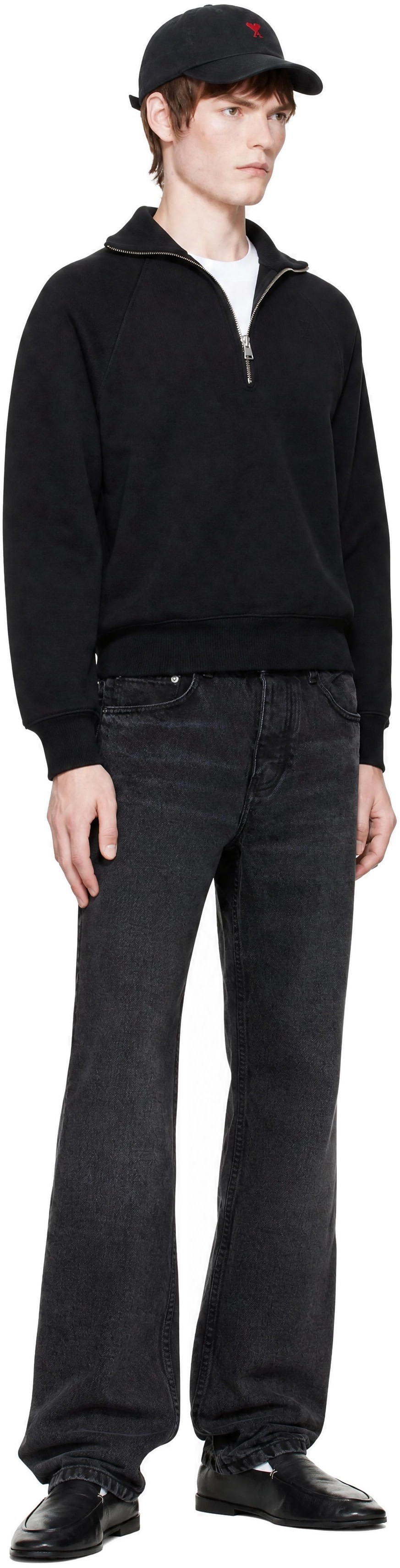 AMI Paris: ブラック Tonal Embossed Ami de Coeur スウェットシャツ