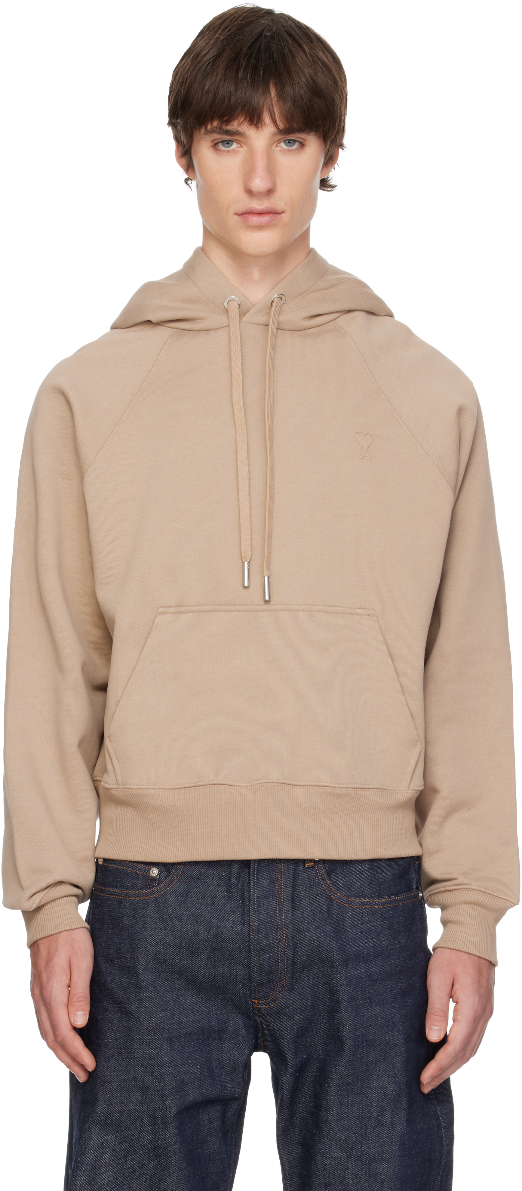 AMI Paris: ベージュ Embossed Ami de Coeur コットン フーディ