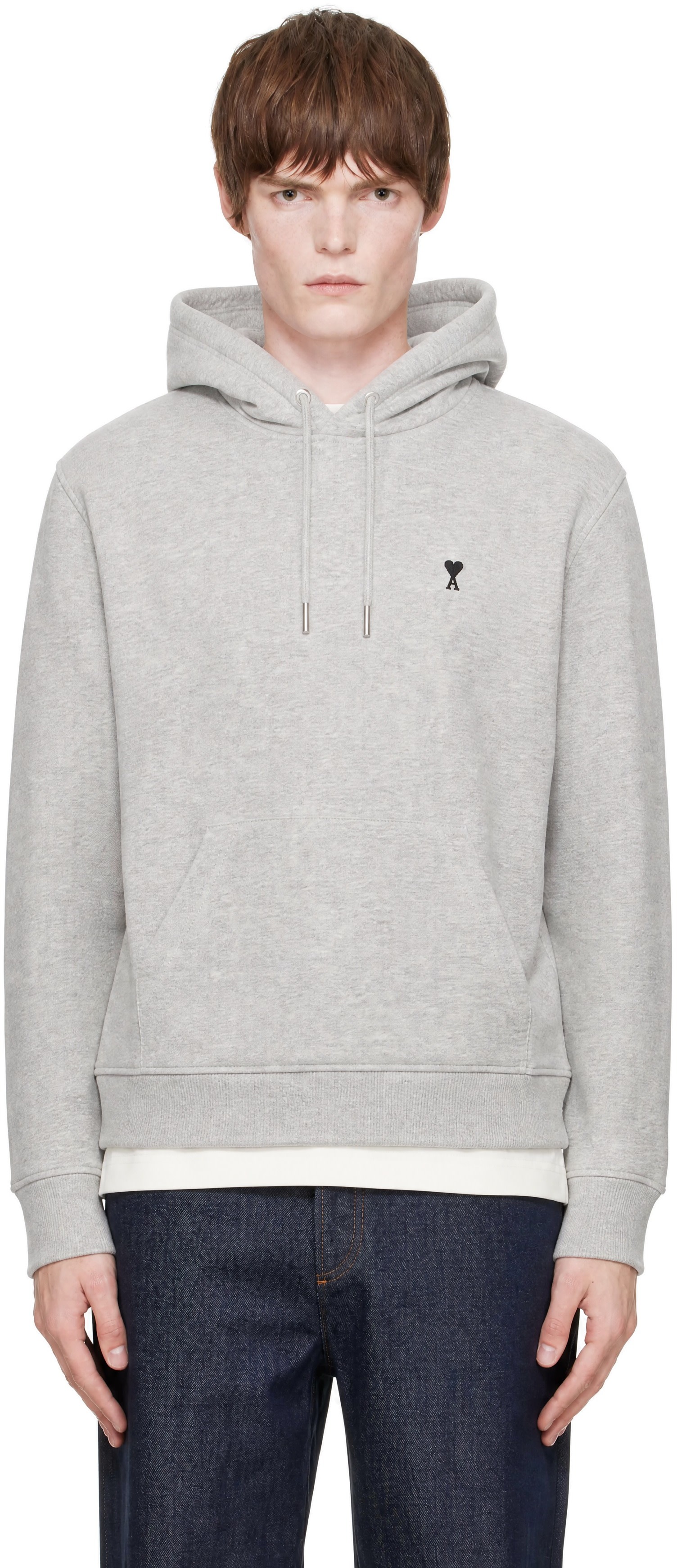 AMI Paris: Gray Cotton Ami de Coeur Hoodie | SSENSE