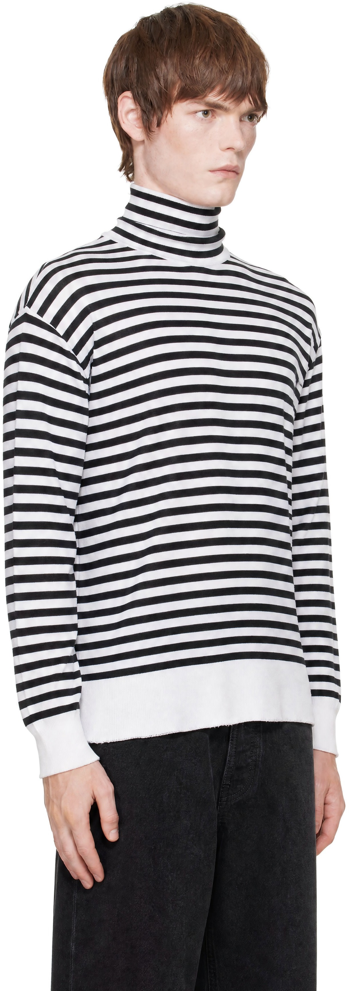 Ami Paris タートルネックニット AMI Paris: ブラック＆ホワイト ウール＆シルク セーラー