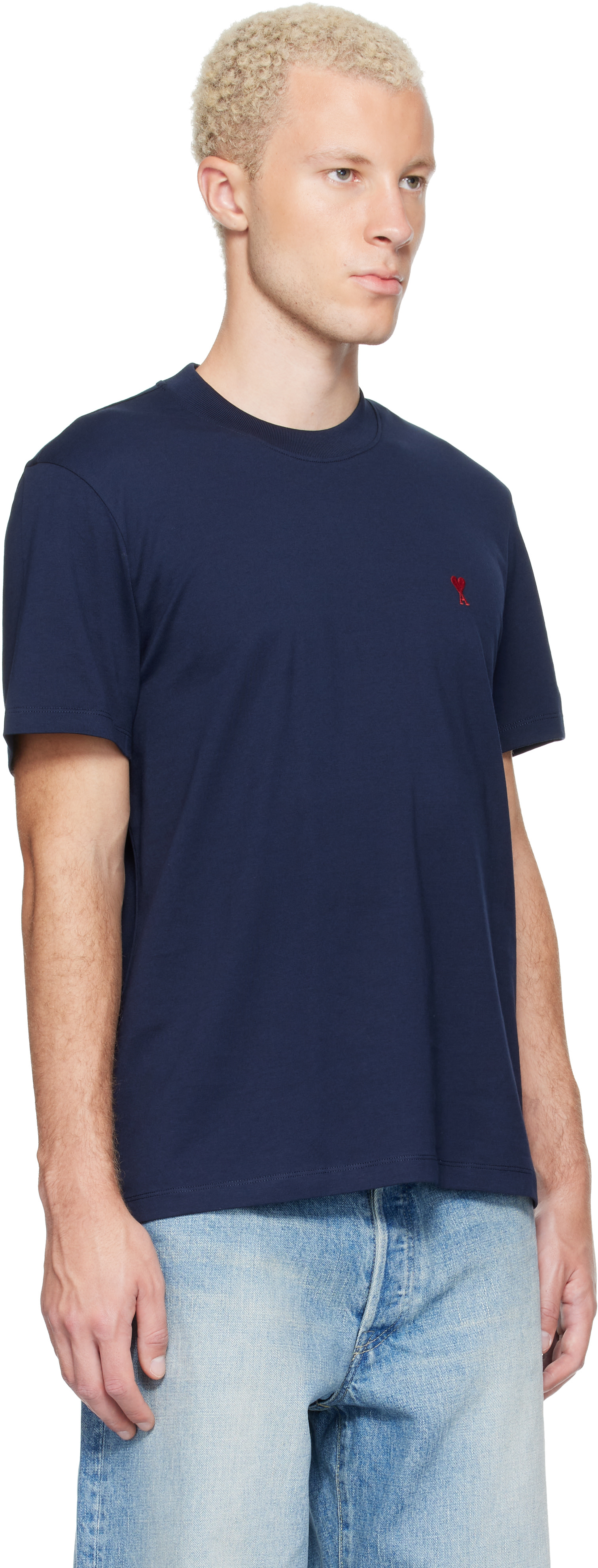 AMI Paris: ネイビー Ami de Coeur コットン Tシャツ | SSENSE 日本