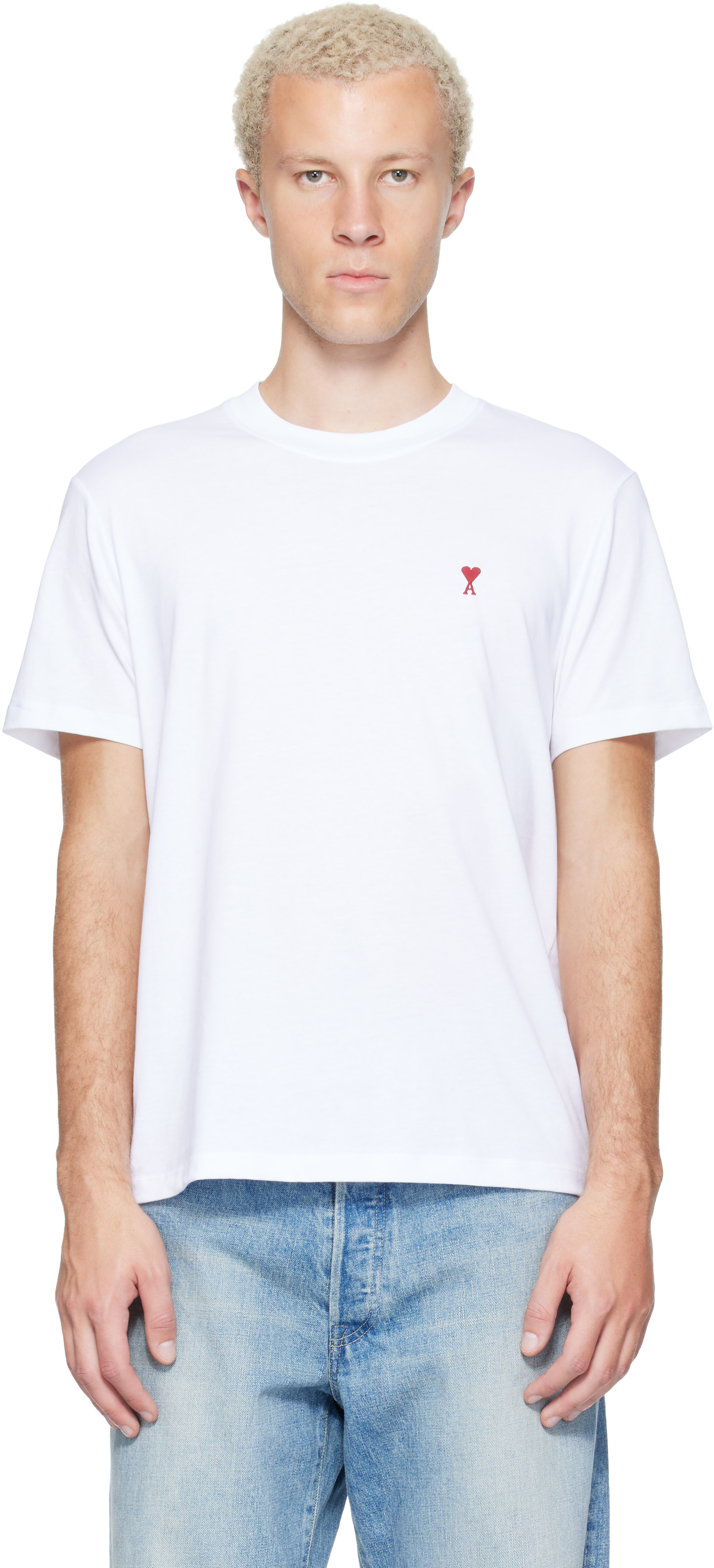 AMI Paris: ホワイト Ami de Coeur コットン Tシャツ | SSENSE 日本